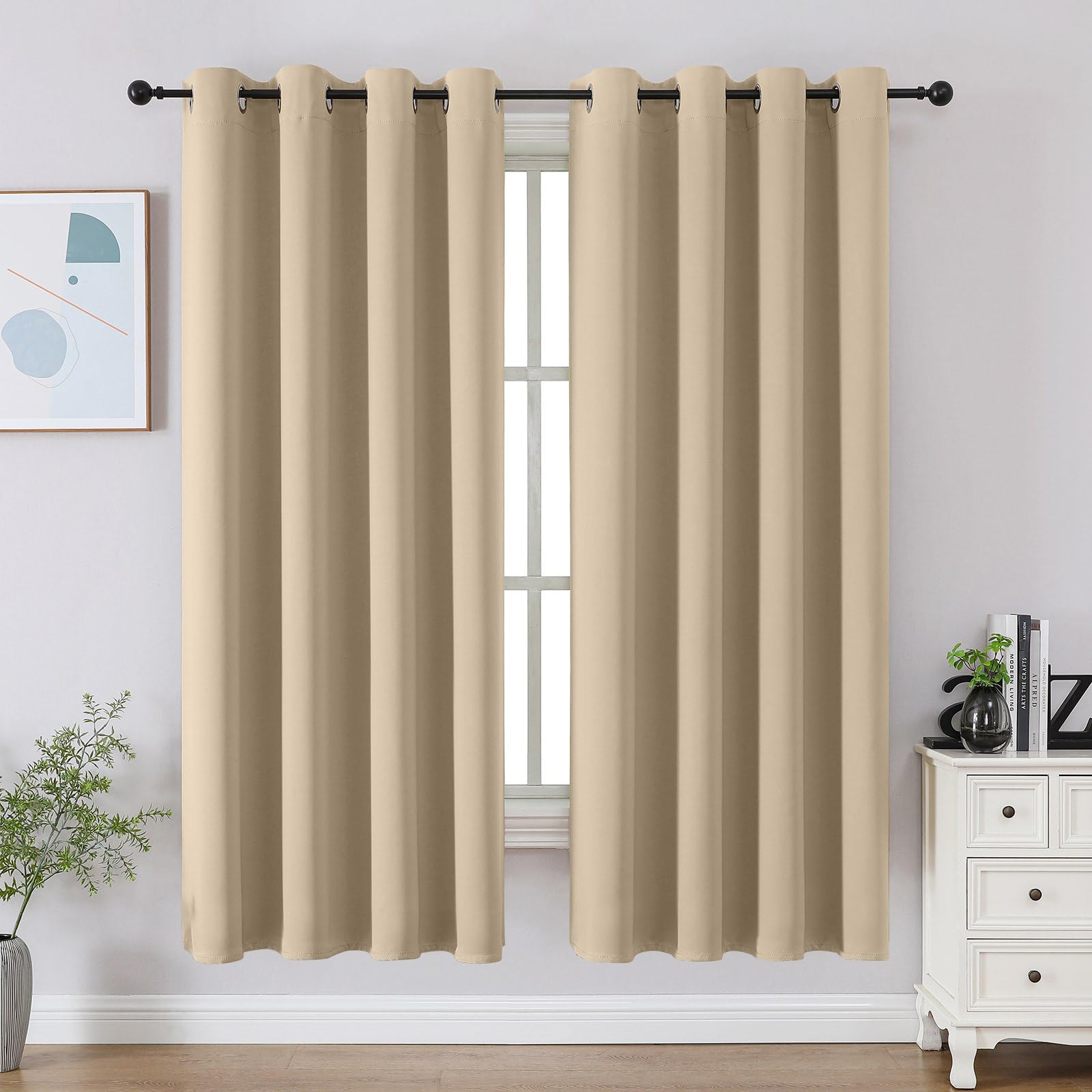 CUCRAF Black Blackout Curtains 72 Inches Long, Thermal Insulated Noise Reducing Grommet Window Drapes for Bedroom & Living Room(52x72 Inch, 2 Panels)