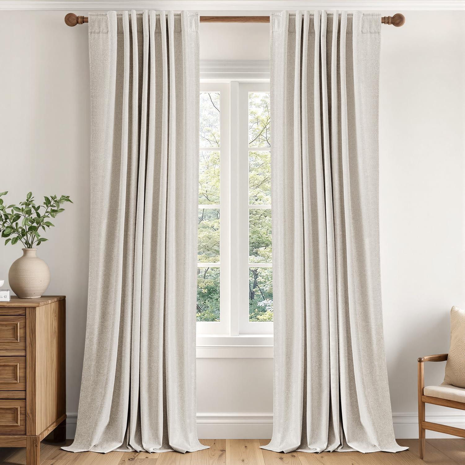 MIULEE 100% Blackout Linen Curtains for Bedroom 84 inches Long, Thermal Insulated Room Darkening Black Out Drapes for Living Room, Back Tab Rod Pocket, 2 Panels Set, 40 Wide x 84 Length, Cream