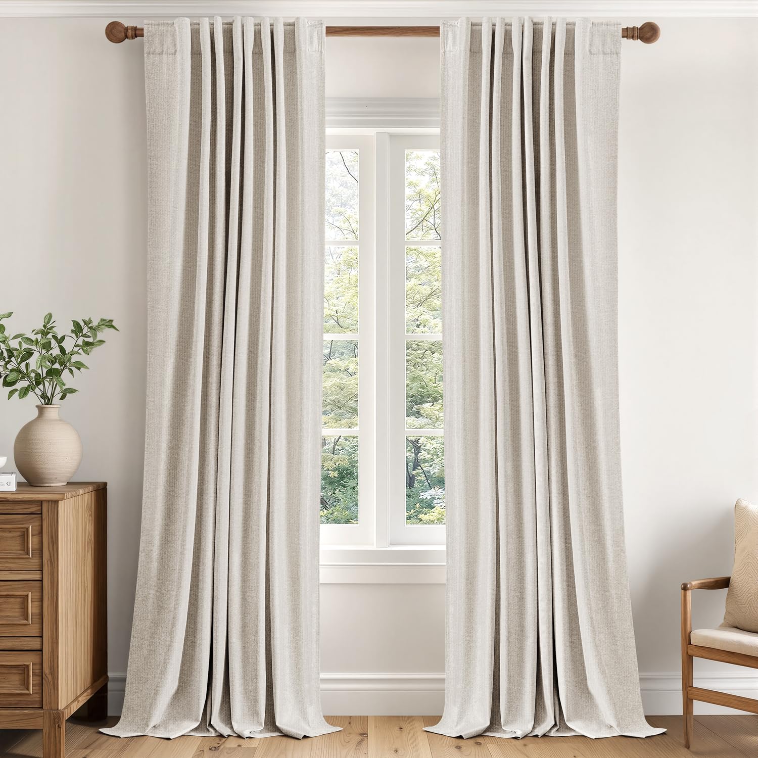 MIULEE 100% Blackout Linen Curtains for Bedroom 84 inches Long, Thermal Insulated Room Darkening Black Out Drapes for Living Room, Back Tab Rod Pocket, 2 Panels Set, 40 Wide x 84 Length, Cream
