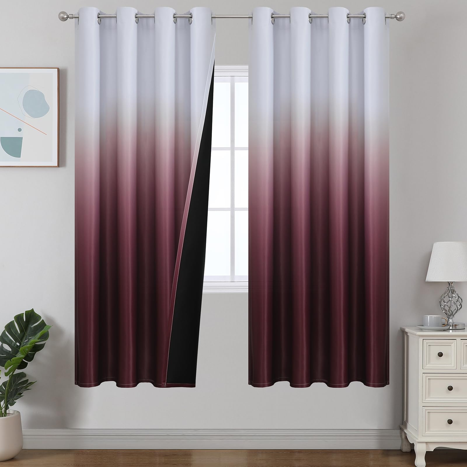 Estelar Textiler Black and Greyish White Blackout Curtains for Bedroom, Ombre Black out Curtains 84 Inch long for Living Room,Room Darkening Thermal Insulated Grommet Window Drapes,52x84 Inch,2 Panels