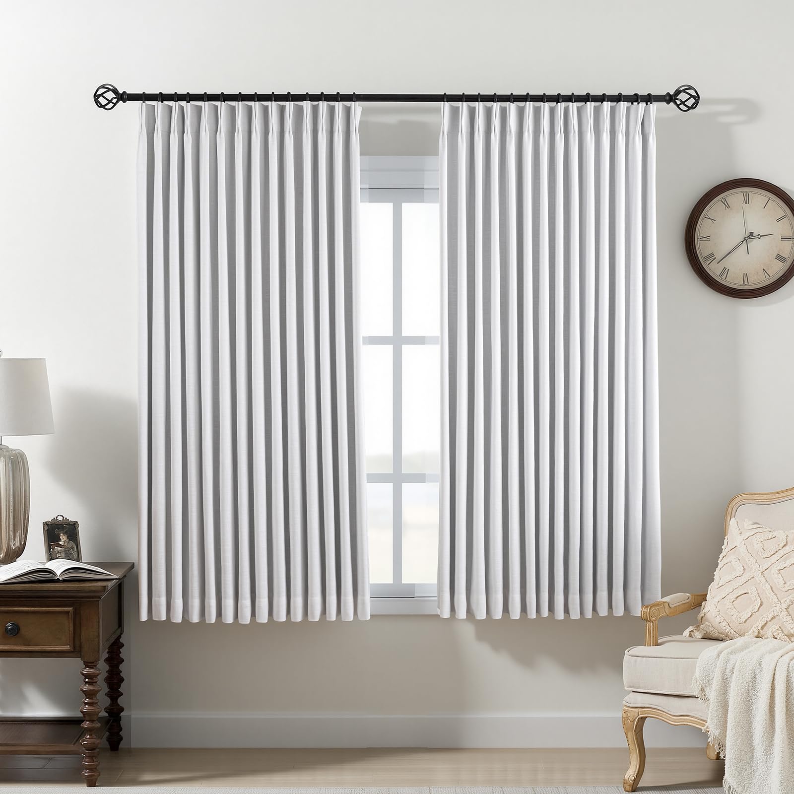 Pinch Pleated Curtains 100% Blackout Linen Curtains 95 Inches Long for Bedroom Living Room, Natural Memory Trained Thermal Insulated Room Darkening Window Pleat Drapes with Hooks, 2 Panels, 40"Wx95"L
