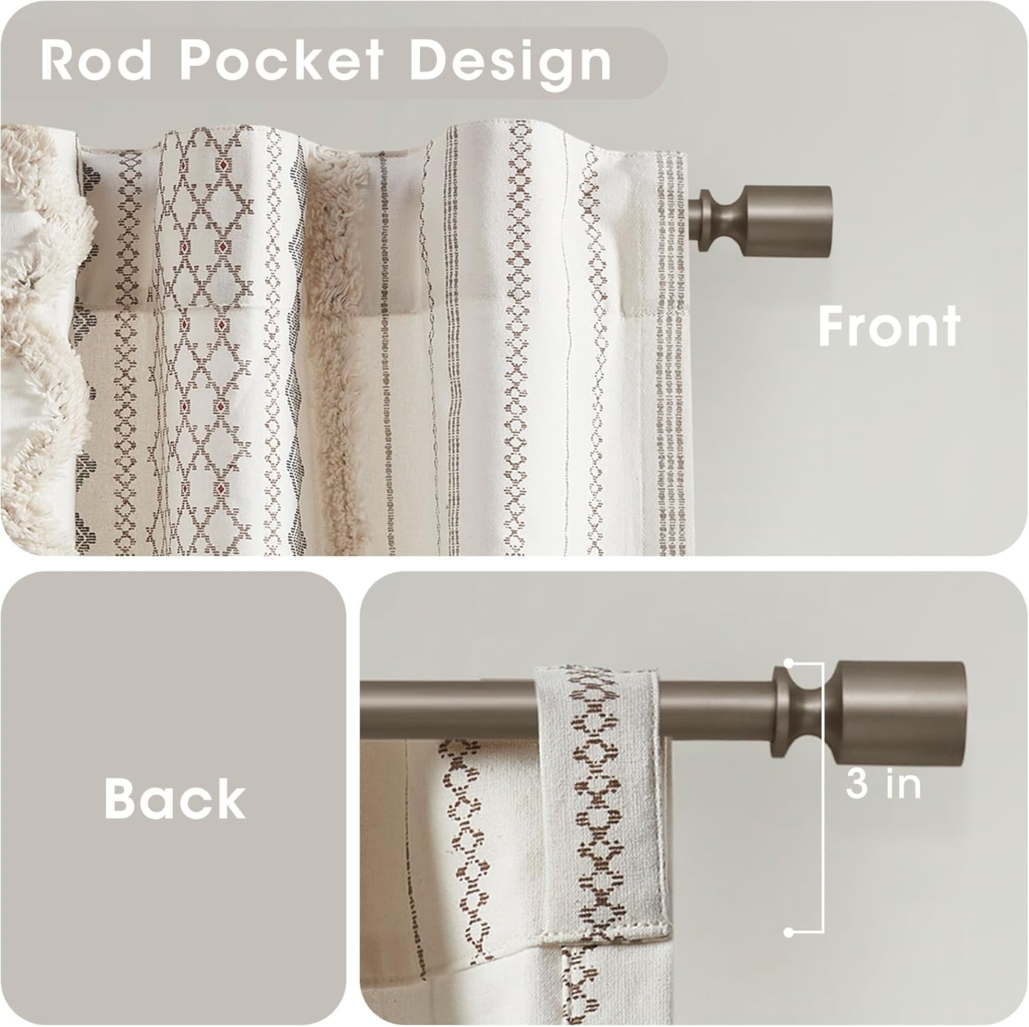 INK+IVY Imani 100% Cotton SINGLE PANEL Curtain Tufted Chenille Stripe Geometric Print Mid-Century Look Rod Pocket Top Drape for Living Room, Privacy Window Treatment for Bedroom, 50" x 84", Ivory