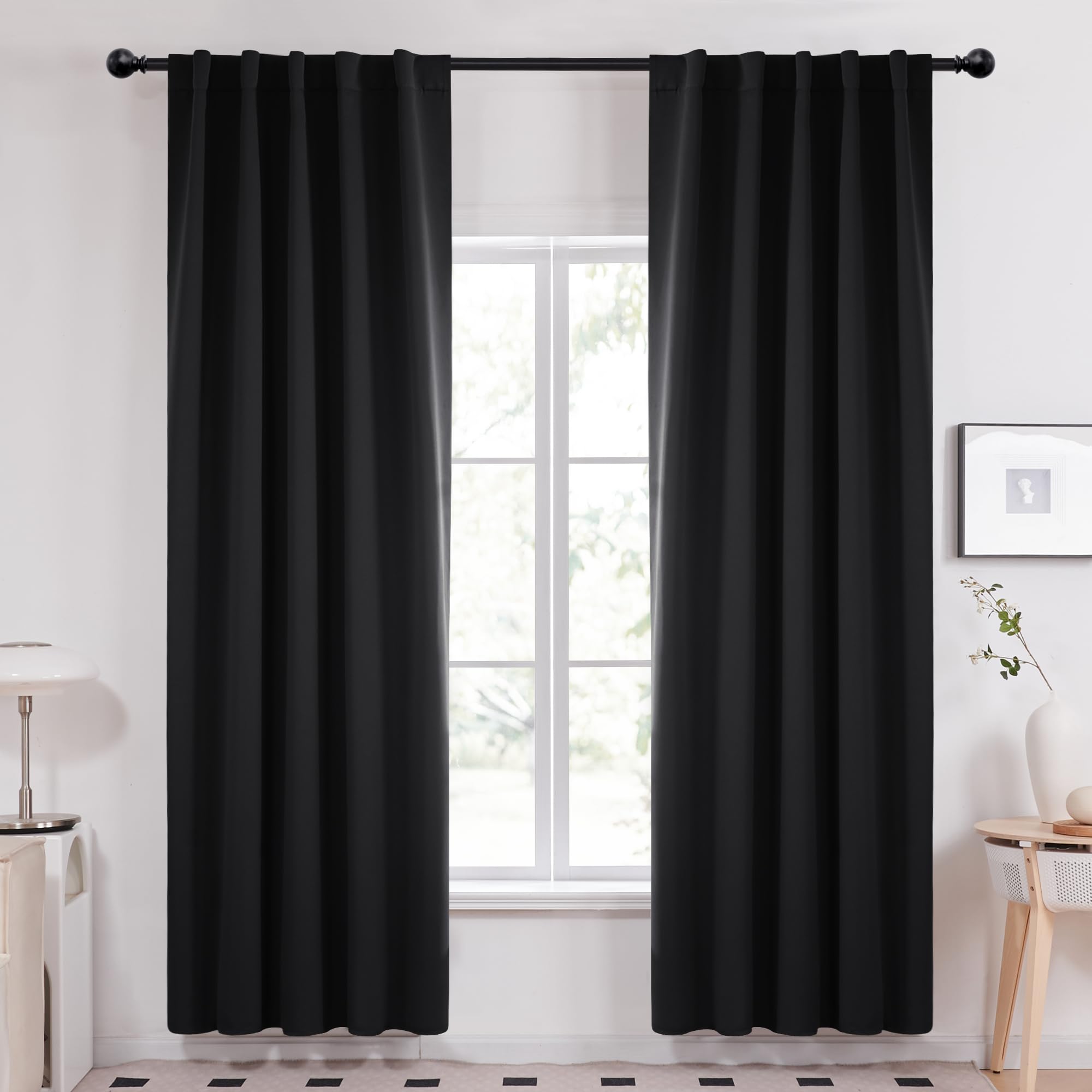 Deconovo Blackout Curtains, Thermal Insulated, W70 x L84 2 Panels, Back Tab, Machine Washable, Room-Darkening Drapes for Bedroom/Living Room Navy Blue
