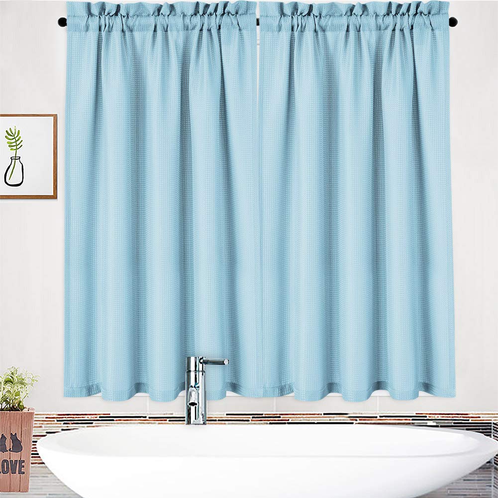NANAN Tier Curtains, Waffle Woven Textured Kitchen Tier Curtains Cafe Curtains, Waterproof Half Window Covering Short Curtain for Bathroom - 30" x 24", Grey, Set of 2