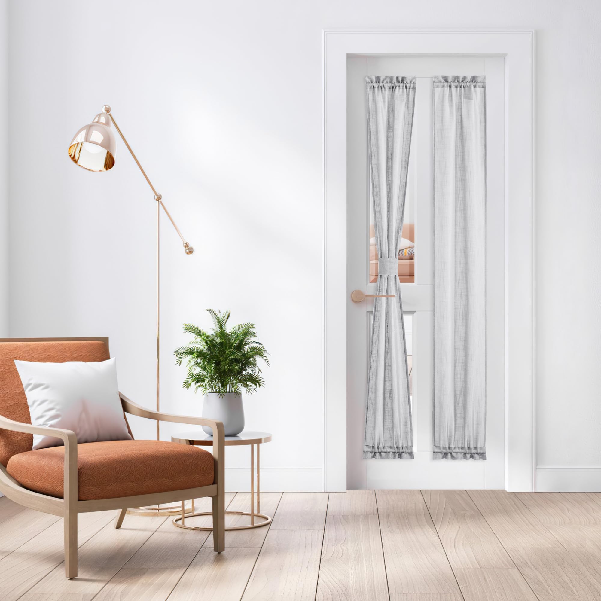 NICETOWN Front Door Curtain - Soft Beige Linen Weave Pattern Door Shade for Windows Light Filtering Rod Pocket French Window Cover for Entryway/Garage with Tieback, 1 Panel, 26" W x 40" L