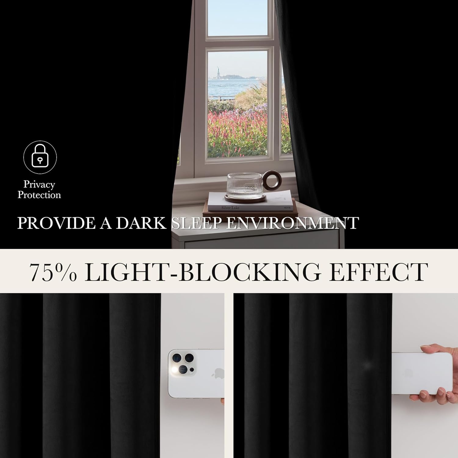 NICETOWN Black Velvet Pinch Pleated Blackout Room Darkening Window Curtains 92 Inch Long for Living/Dining Room Bedroom Theater Heat Insulate Velvet Back Tab Track Drapes Hooks 2 Panels W40