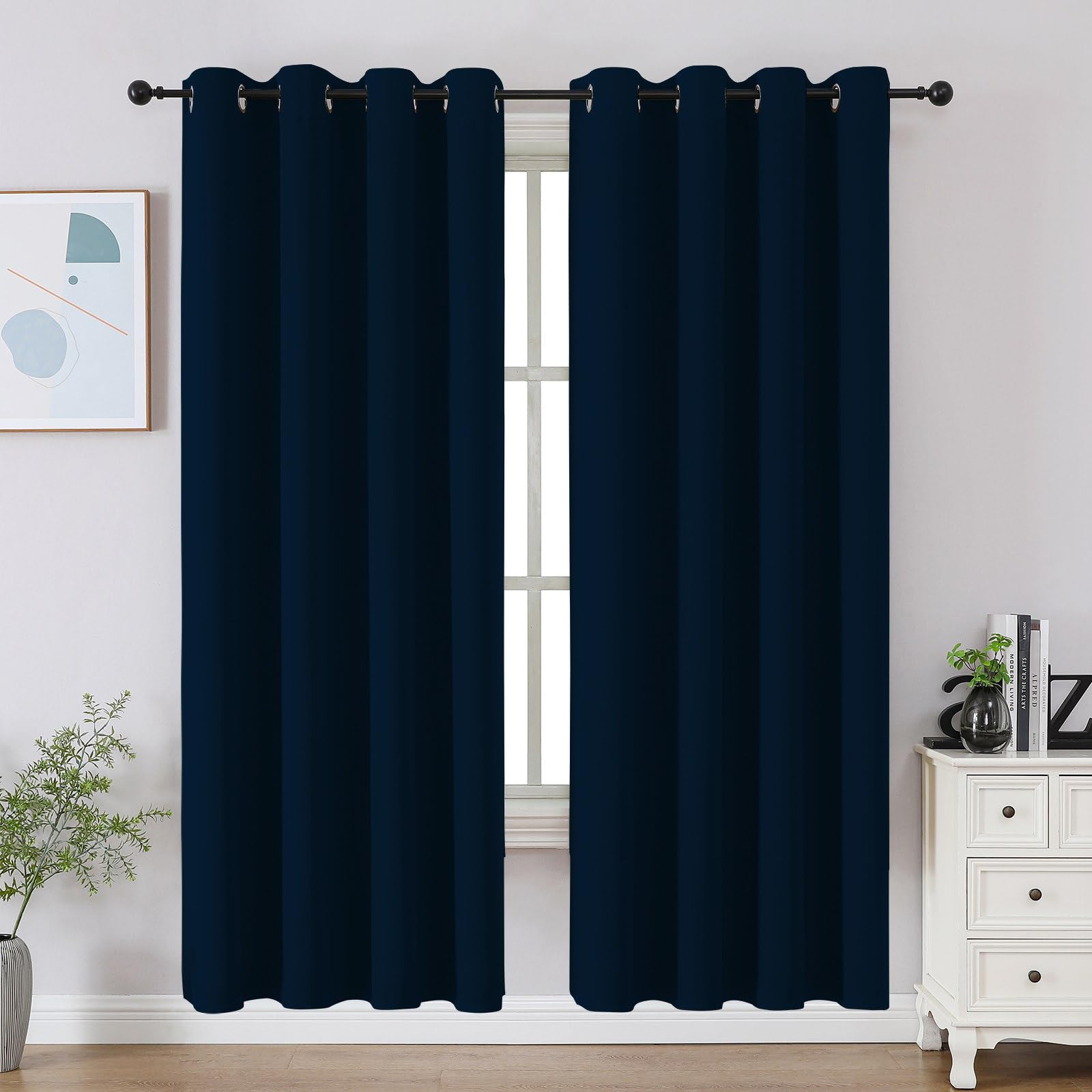 CUCRAF Black Blackout Curtains 72 Inches Long, Thermal Insulated Noise Reducing Grommet Window Drapes for Bedroom & Living Room(52x72 Inch, 2 Panels)