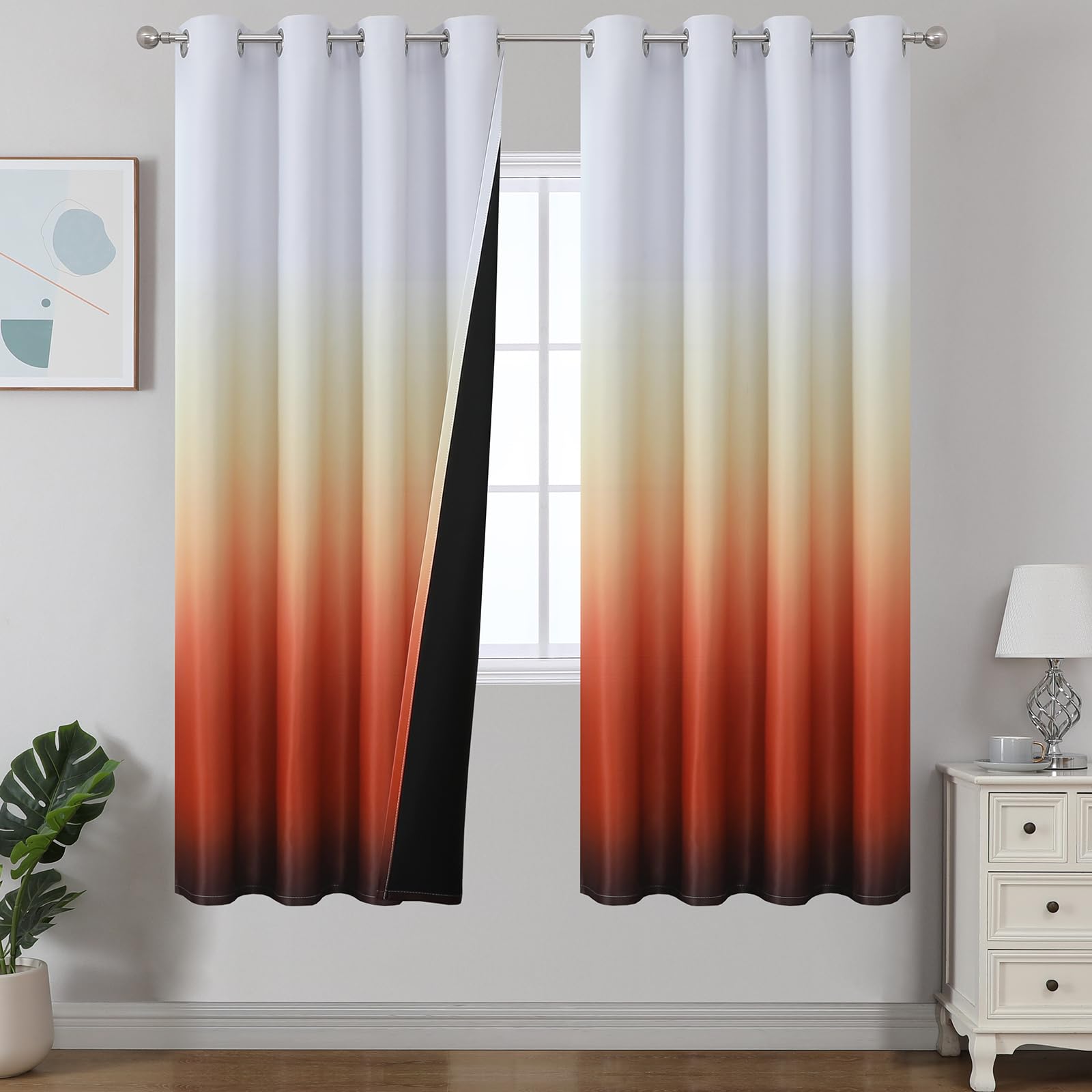 Estelar Textiler Black and Greyish White Blackout Curtains for Bedroom, Ombre Black out Curtains 84 Inch long for Living Room,Room Darkening Thermal Insulated Grommet Window Drapes,52x84 Inch,2 Panels
