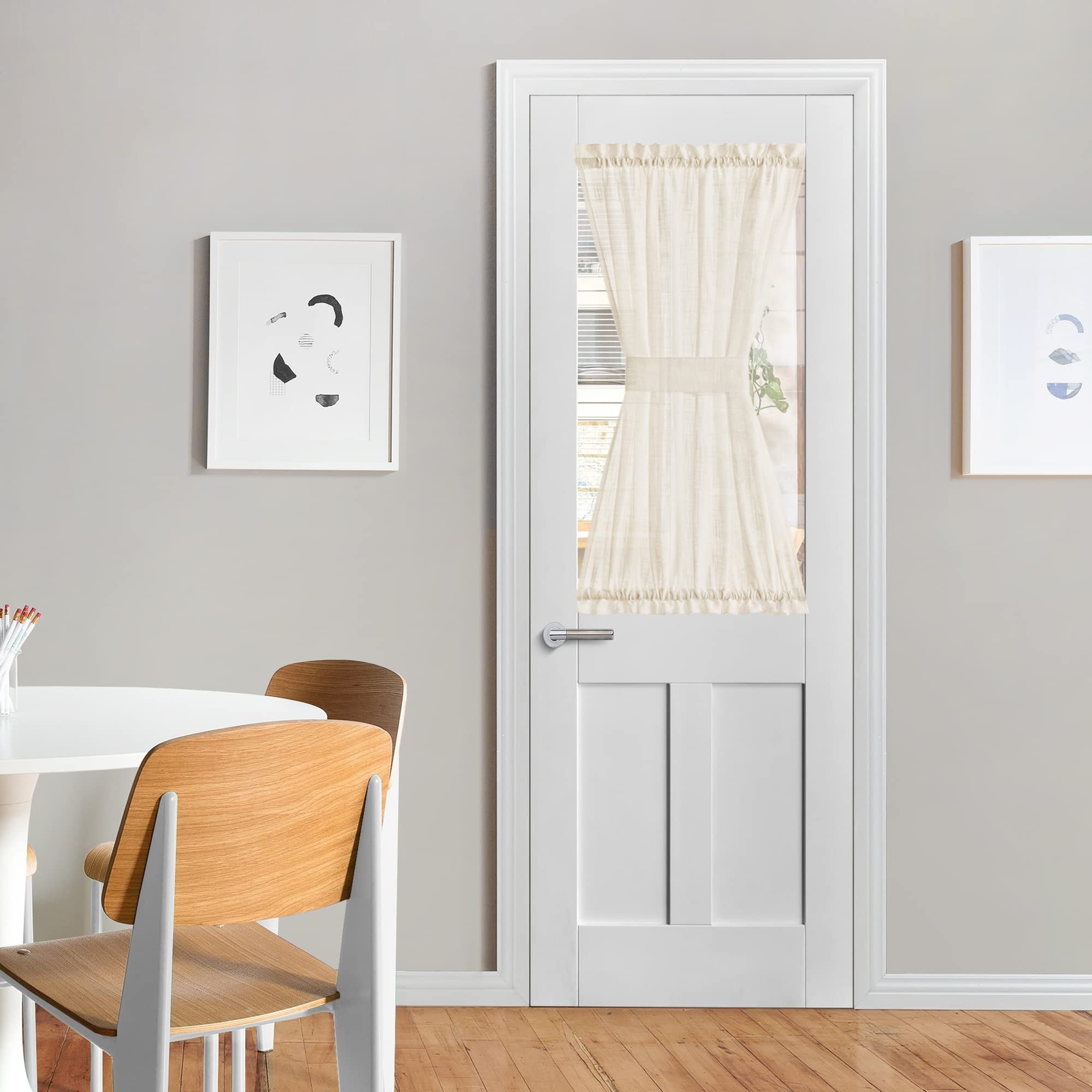 NICETOWN Front Door Curtain - Soft Beige Linen Weave Pattern Door Shade for Windows Light Filtering Rod Pocket French Window Cover for Entryway/Garage with Tieback, 1 Panel, 26" W x 40" L