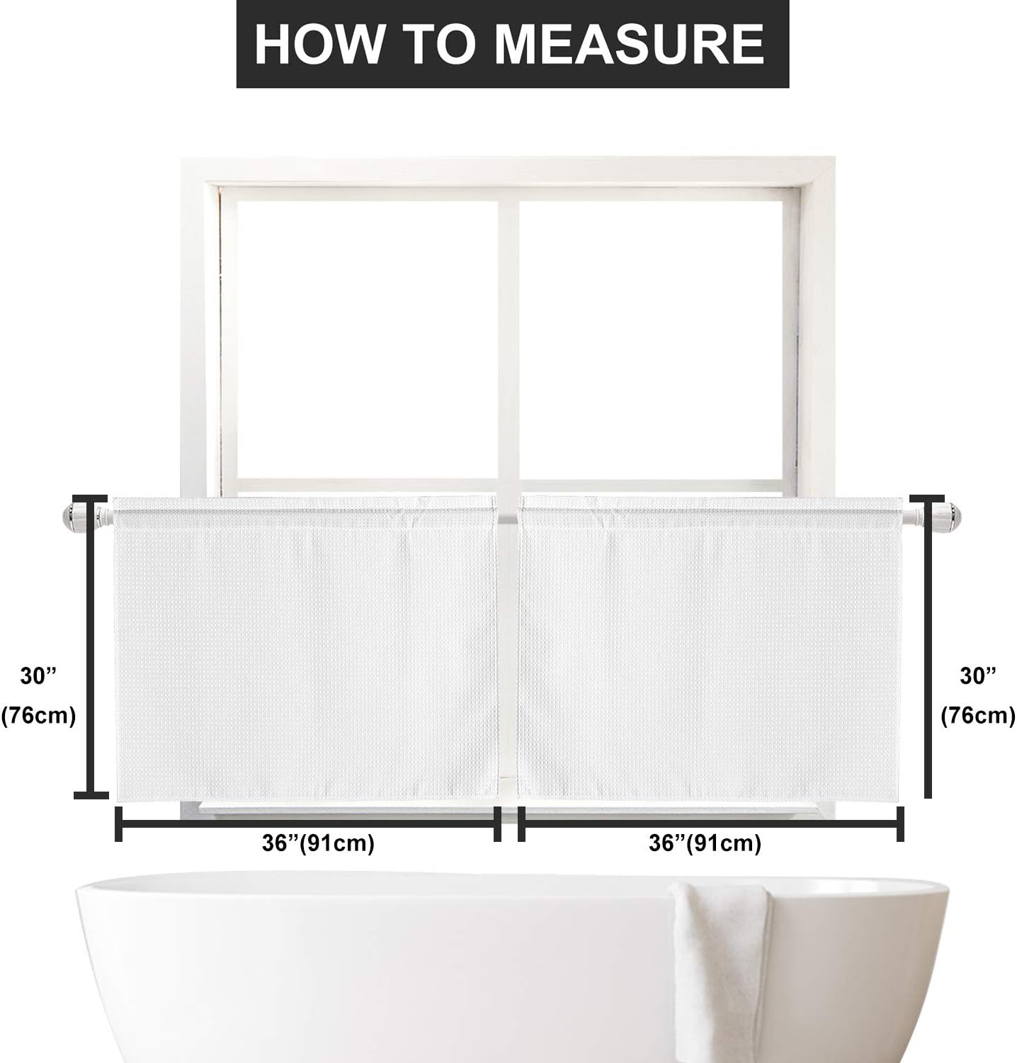 Barossa Design Waffle Weave Half Window Tier Curtains: 30 Inch Length for Small Window in Kitchen & Bathroom, Waterproof and Washable - White, 36" x 30" for Each Panel, Set of 2