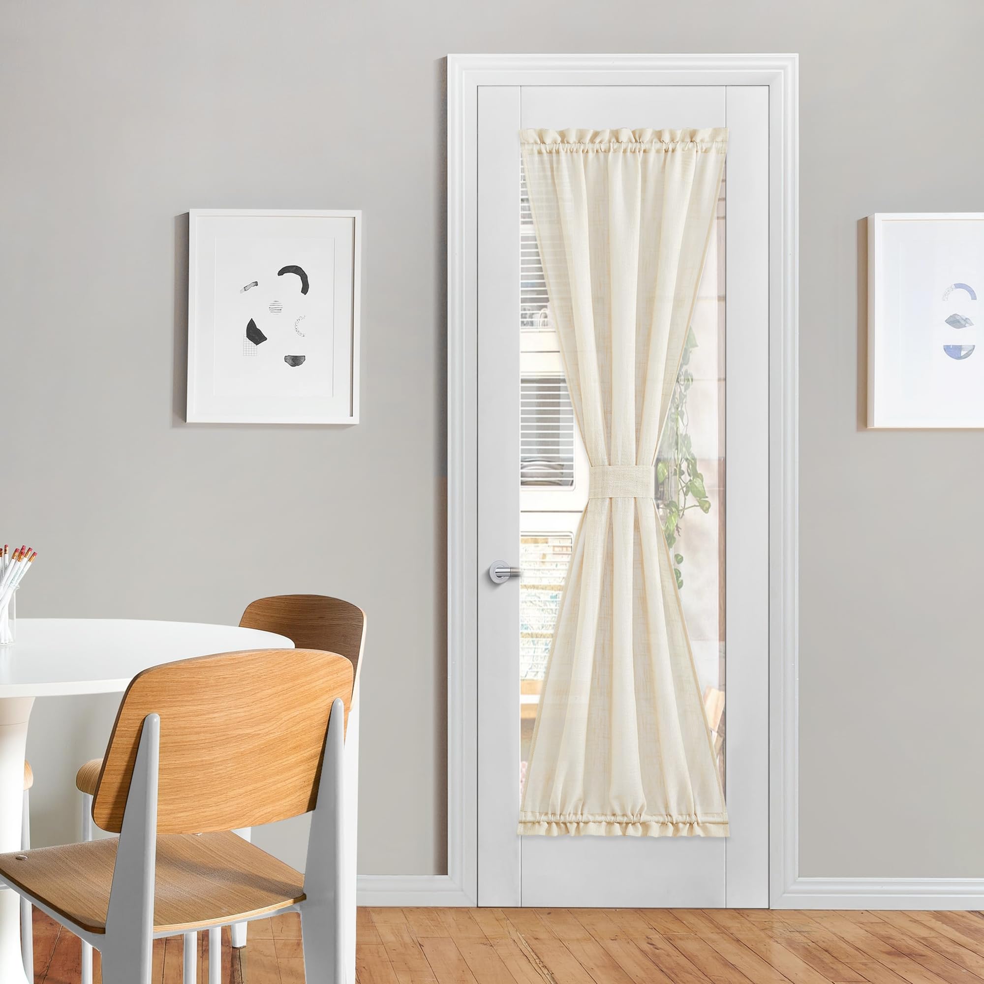 NICETOWN Front Door Curtain - Soft Beige Linen Weave Pattern Door Shade for Windows Light Filtering Rod Pocket French Window Cover for Entryway/Garage with Tieback, 1 Panel, 26" W x 40" L