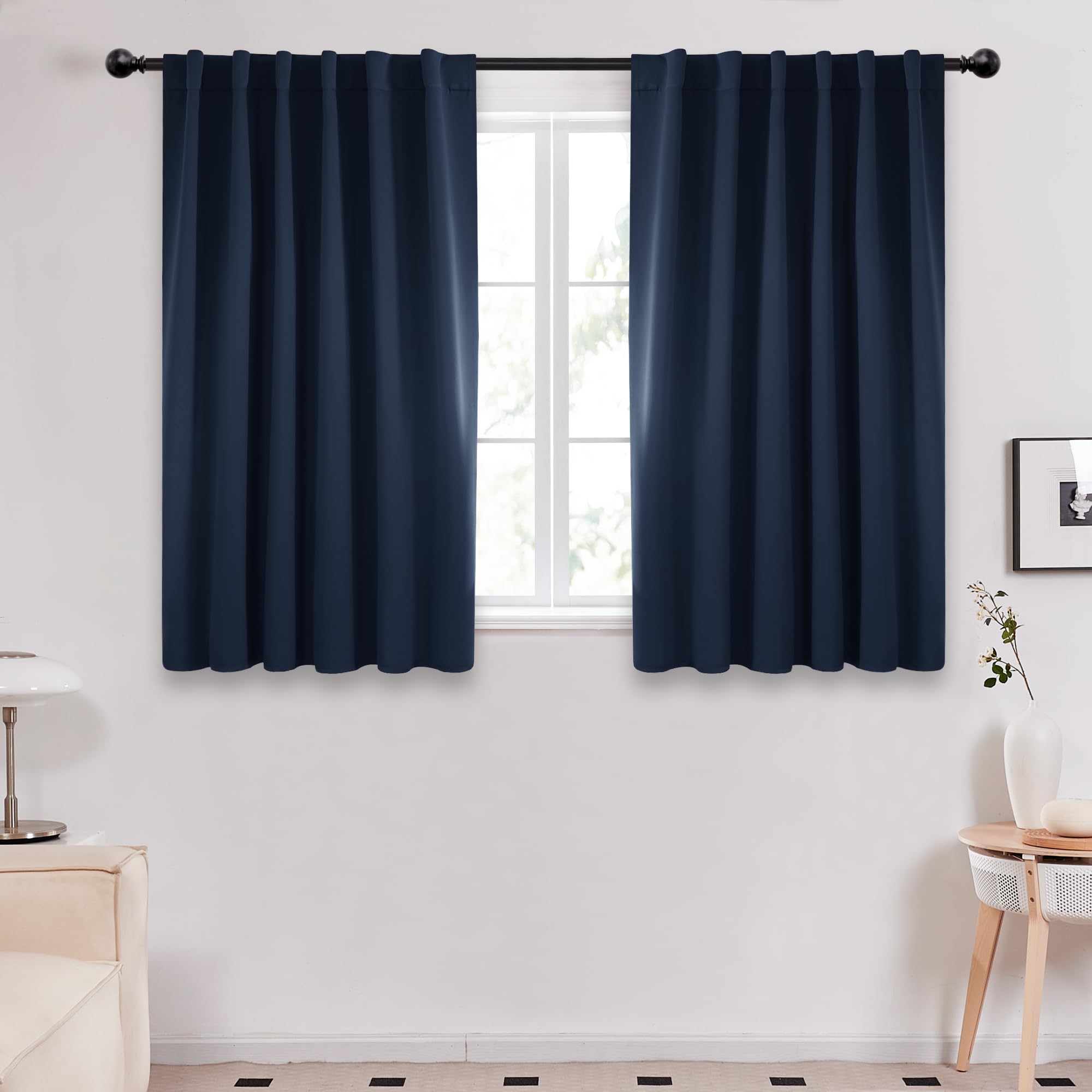 Deconovo Blackout Curtains, Thermal Insulated, W70 x L84 2 Panels, Back Tab, Machine Washable, Room-Darkening Drapes for Bedroom/Living Room Navy Blue