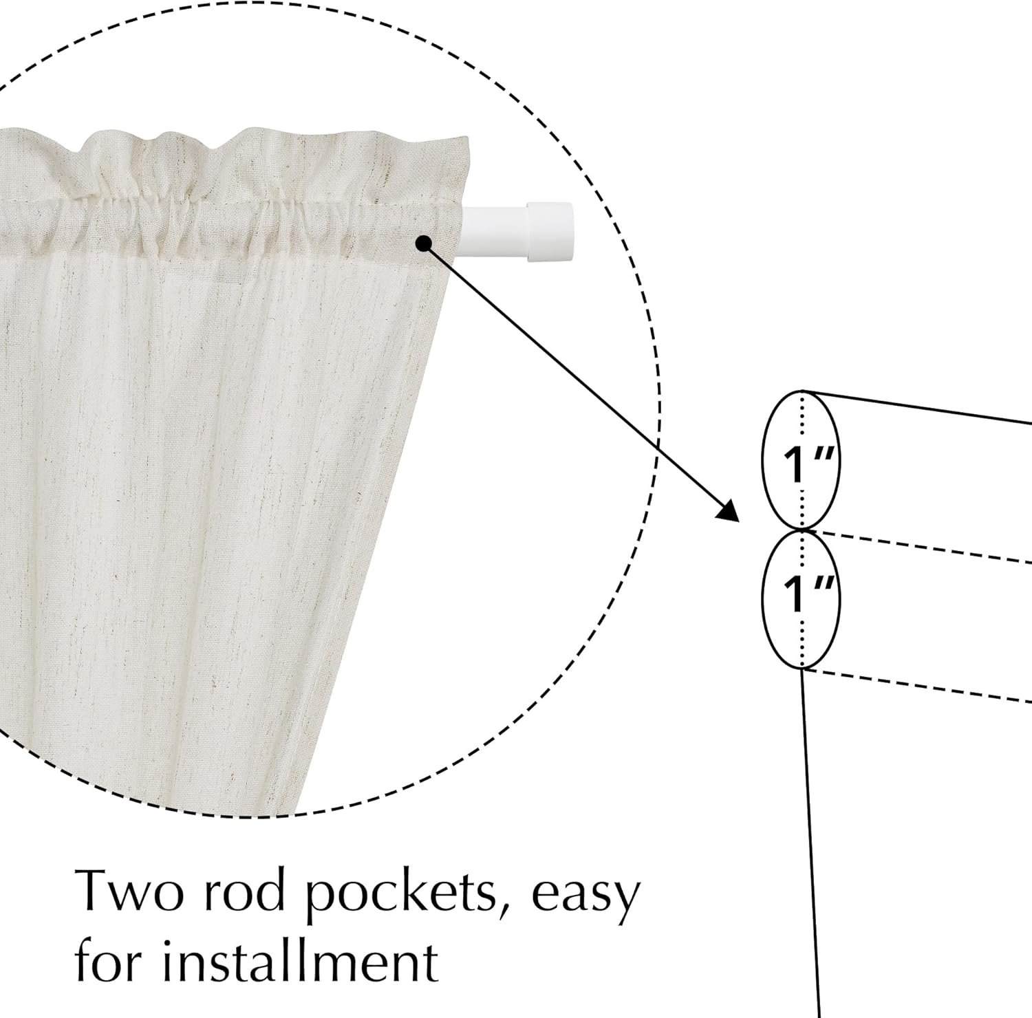 NICETOWN Linen Front Door Curtain 64 Inch Length for Glass Window, Cream Small Short Top and Botton Rod Pocket Curtains for Bedroom, 26 x 64, 1 Panel