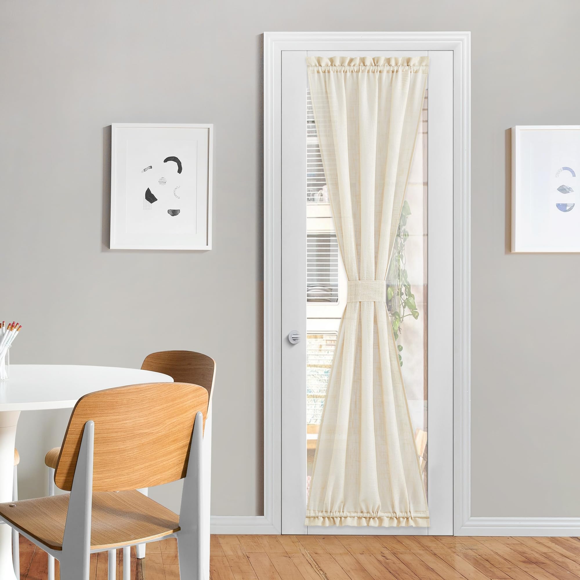 NICETOWN Front Door Curtain - Soft Beige Linen Weave Pattern Door Shade for Windows Light Filtering Rod Pocket French Window Cover for Entryway/Garage with Tieback, 1 Panel, 26" W x 40" L