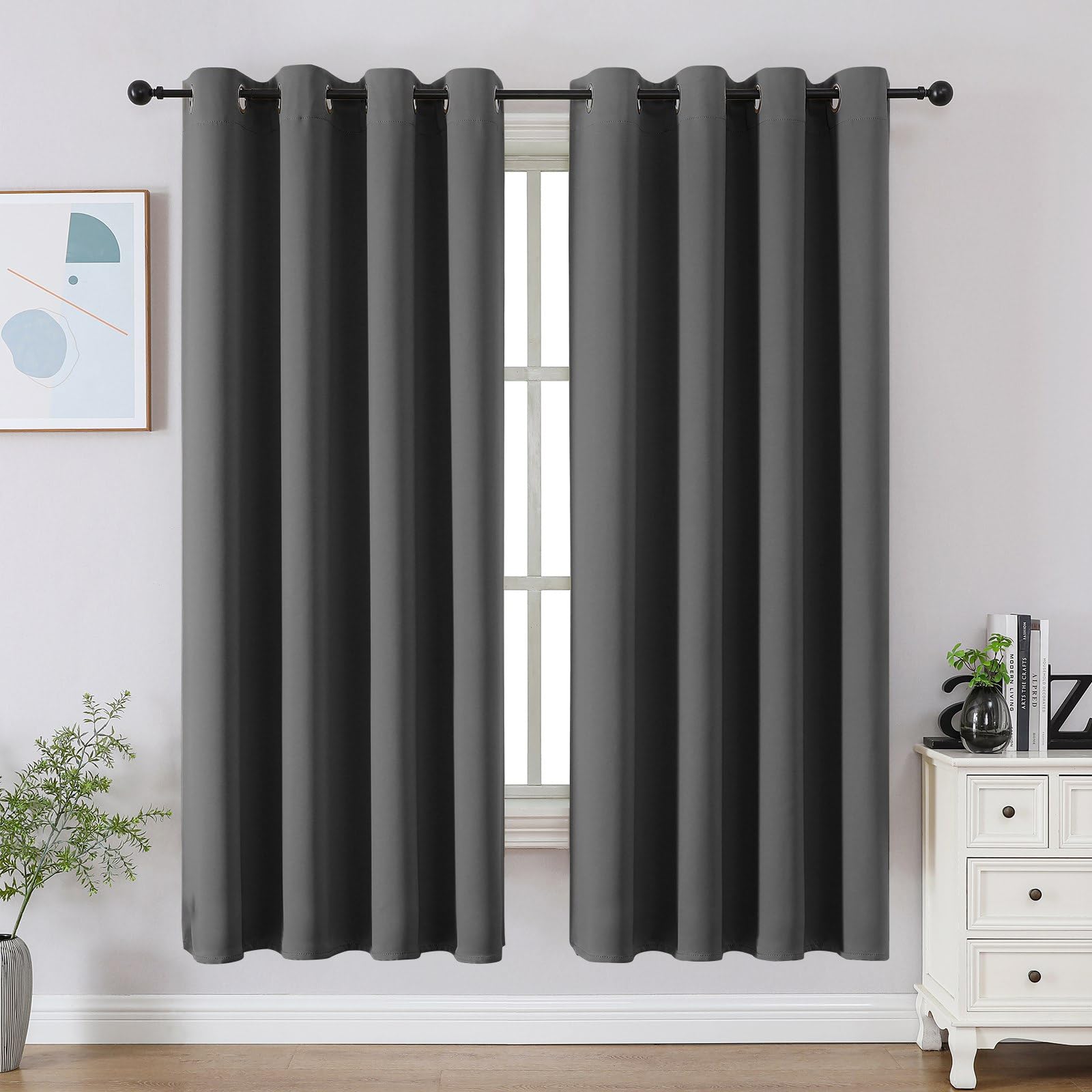 CUCRAF Black Blackout Curtains 72 Inches Long, Thermal Insulated Noise Reducing Grommet Window Drapes for Bedroom & Living Room(52x72 Inch, 2 Panels)