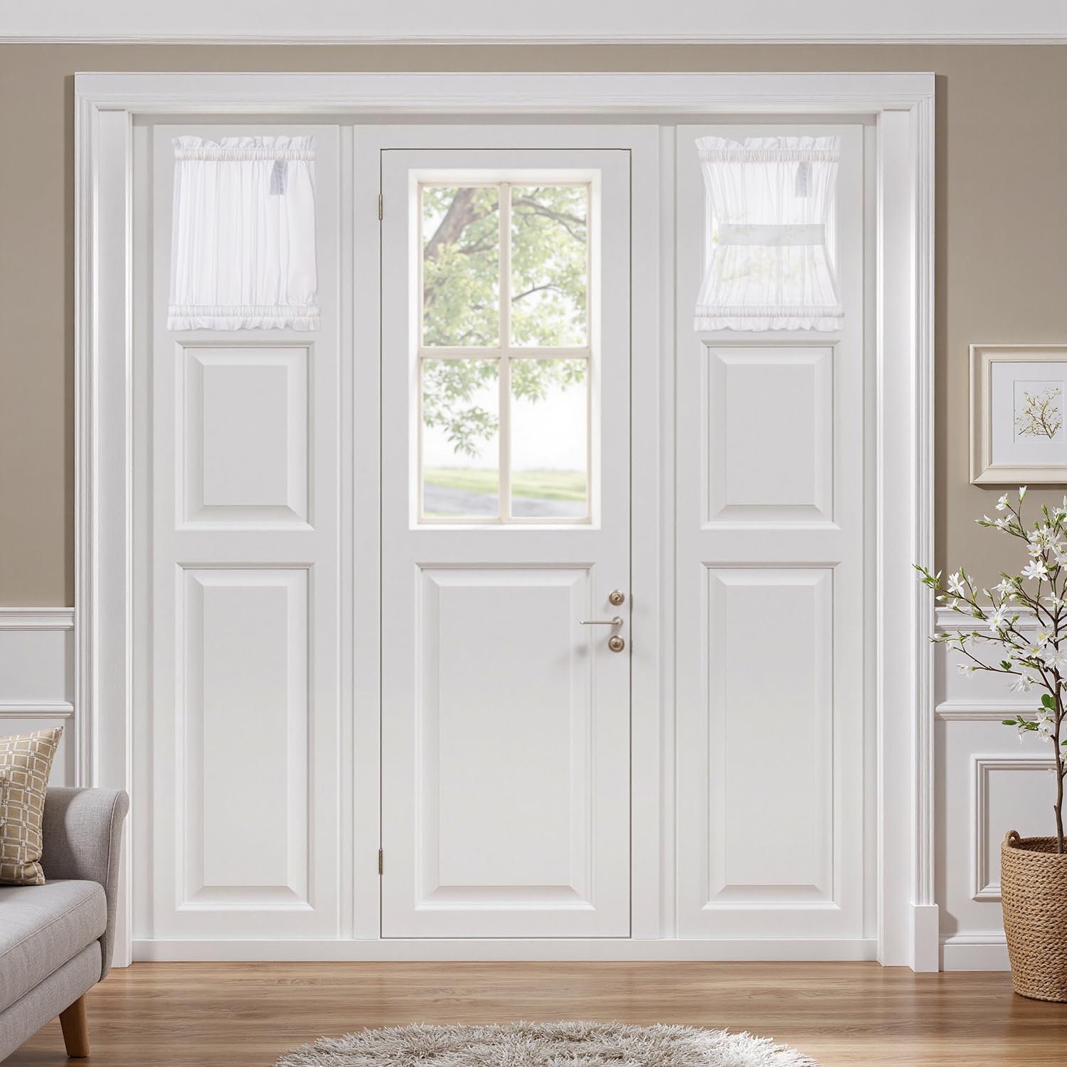 MIULEE 2 Panels Sidelight French Door Curtains Semi Sheer Light Filtering Window Treatment 25 x 72 Inches with Tieback - 2 Panels,Light Grey