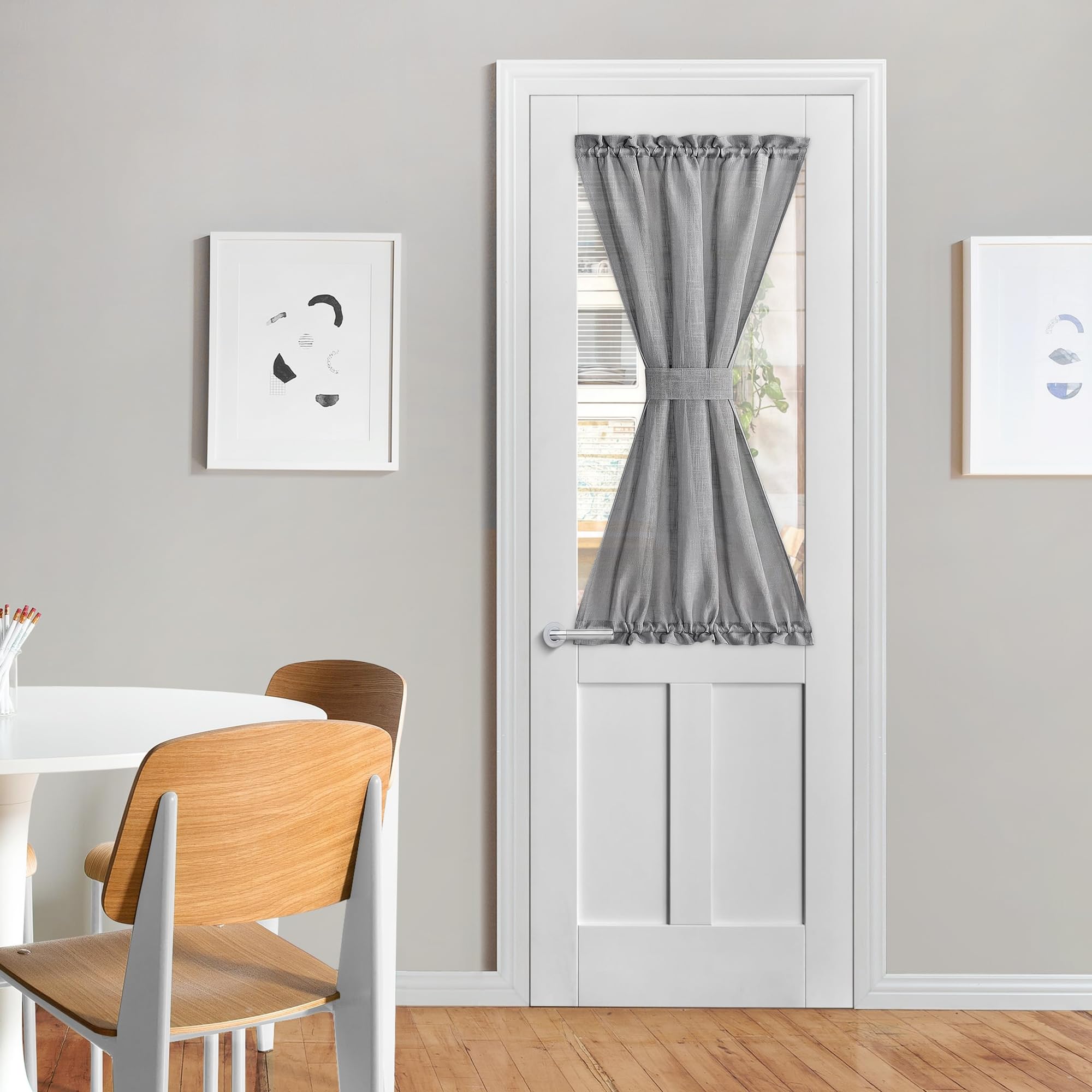 NICETOWN Front Door Curtain - Soft Beige Linen Weave Pattern Door Shade for Windows Light Filtering Rod Pocket French Window Cover for Entryway/Garage with Tieback, 1 Panel, 26" W x 40" L