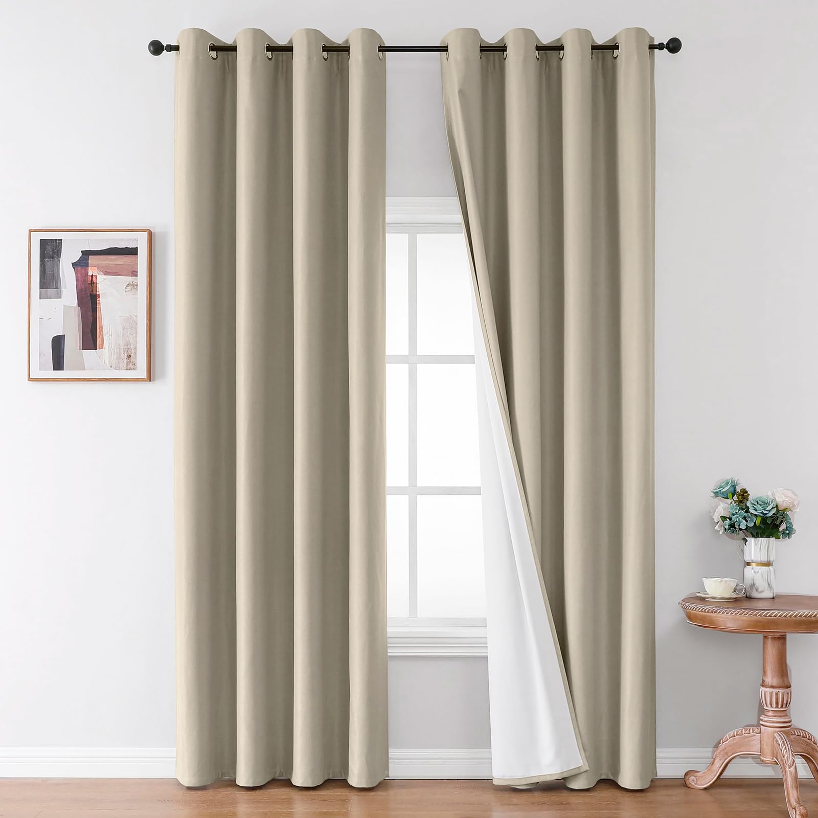 Joydeco White Blackout Curtains 96 Inches Long - 100% Blackout Curtain 2 Panel Set, Rod Pocket & Back Tabs Thermal Insulated Window Drapes for Bedroom Living Room (Pure White,52" Wx96 L)