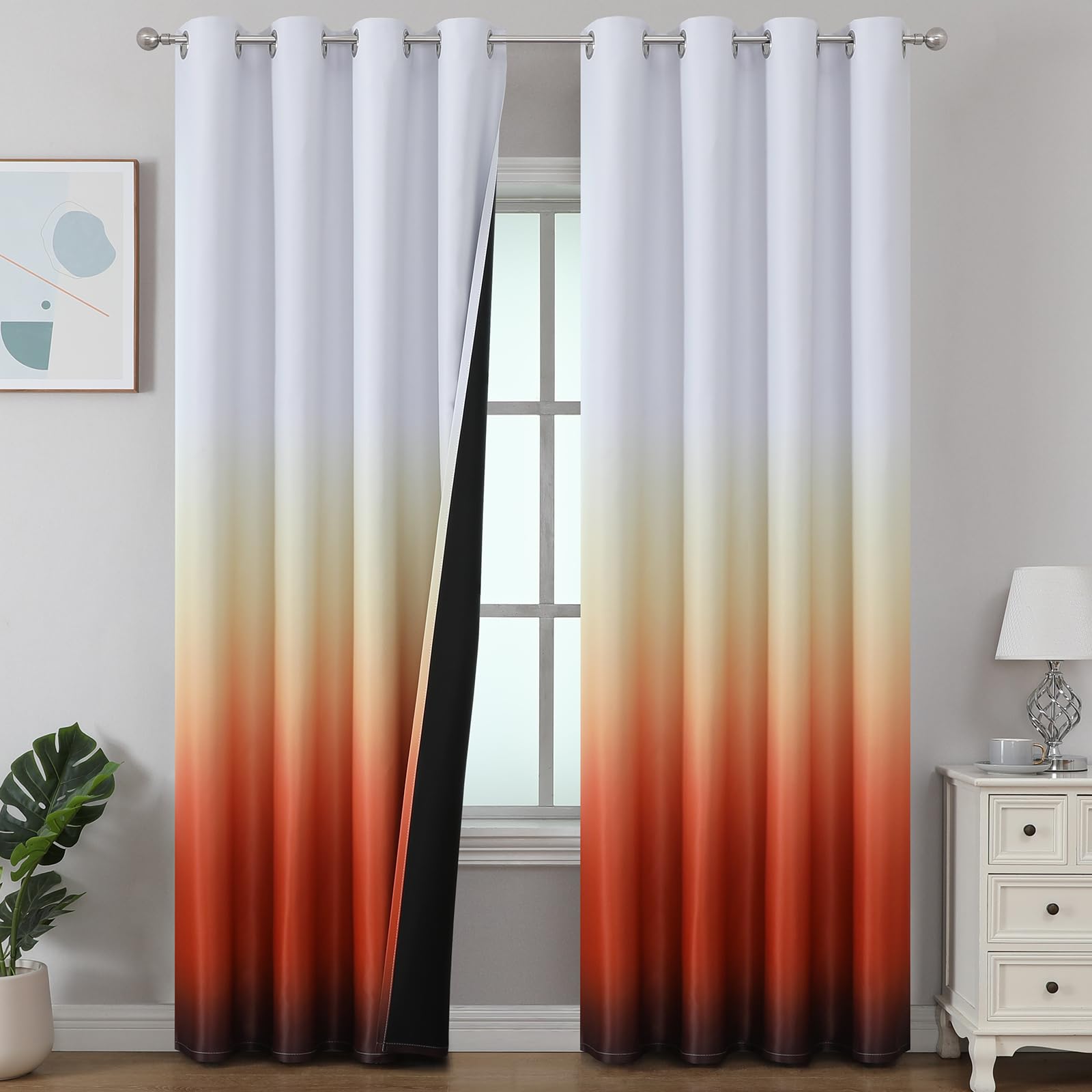 Estelar Textiler Black and Greyish White Blackout Curtains for Bedroom, Ombre Black out Curtains 84 Inch long for Living Room,Room Darkening Thermal Insulated Grommet Window Drapes,52x84 Inch,2 Panels