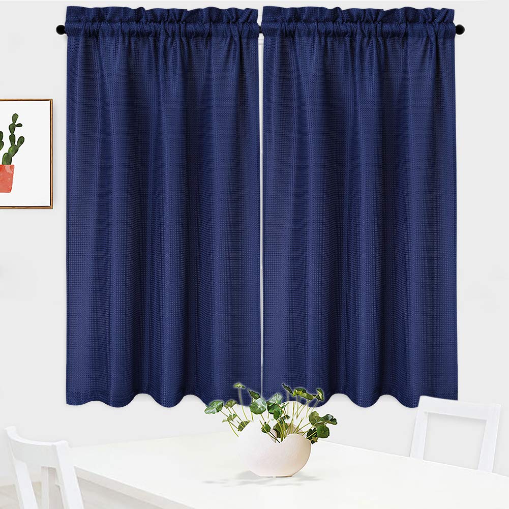 NANAN Tier Curtains, Waffle Woven Textured Kitchen Tier Curtains Cafe Curtains, Waterproof Half Window Covering Short Curtain for Bathroom - 30" x 24", Grey, Set of 2