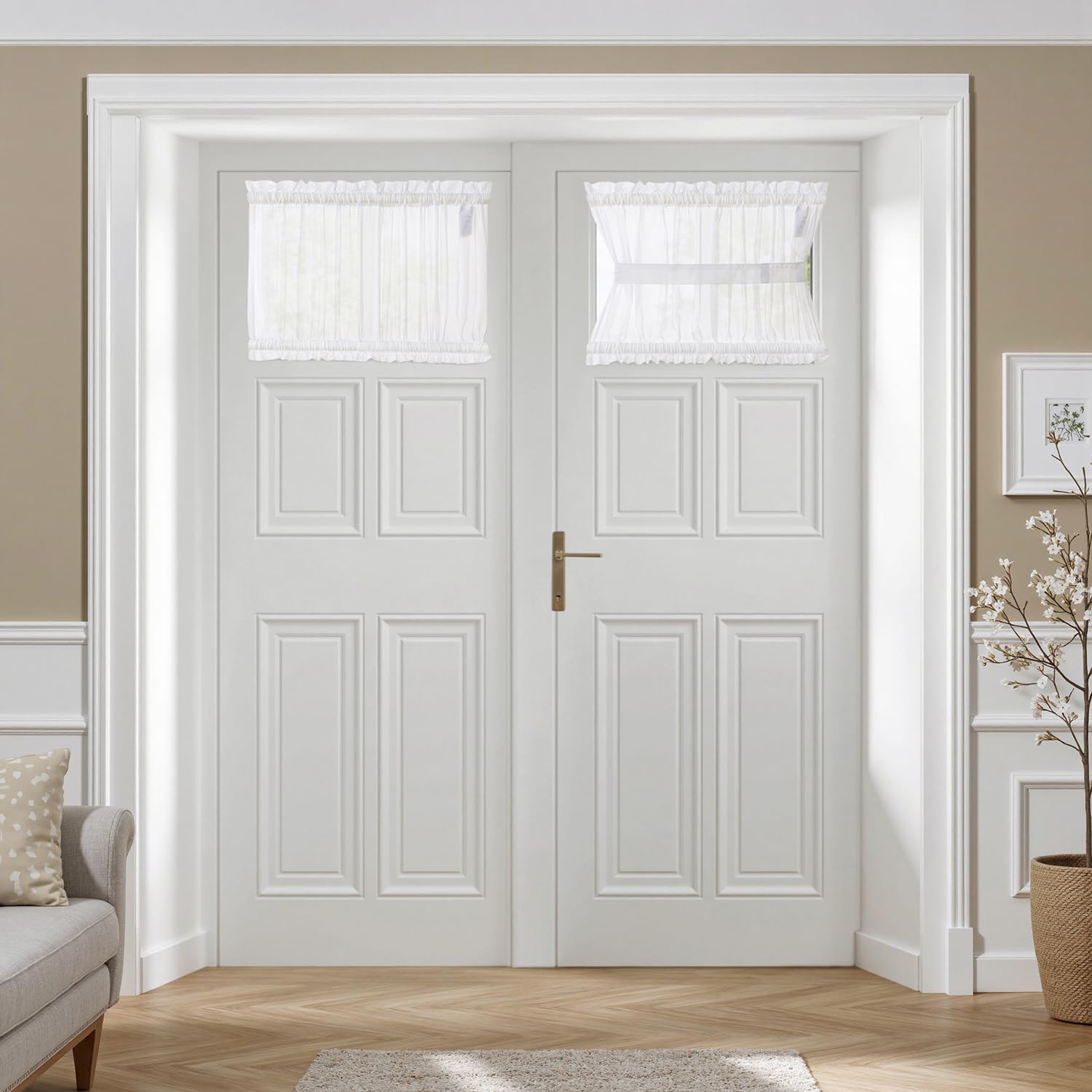 MIULEE 2 Panels Sidelight French Door Curtains Semi Sheer Light Filtering Window Treatment 25 x 72 Inches with Tieback - 2 Panels,Light Grey