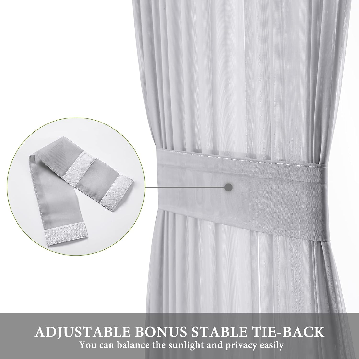 MIULEE 2 Panels Sidelight French Door Curtains Semi Sheer Light Filtering Window Treatment 25 x 72 Inches with Tieback - 2 Panels,Light Grey