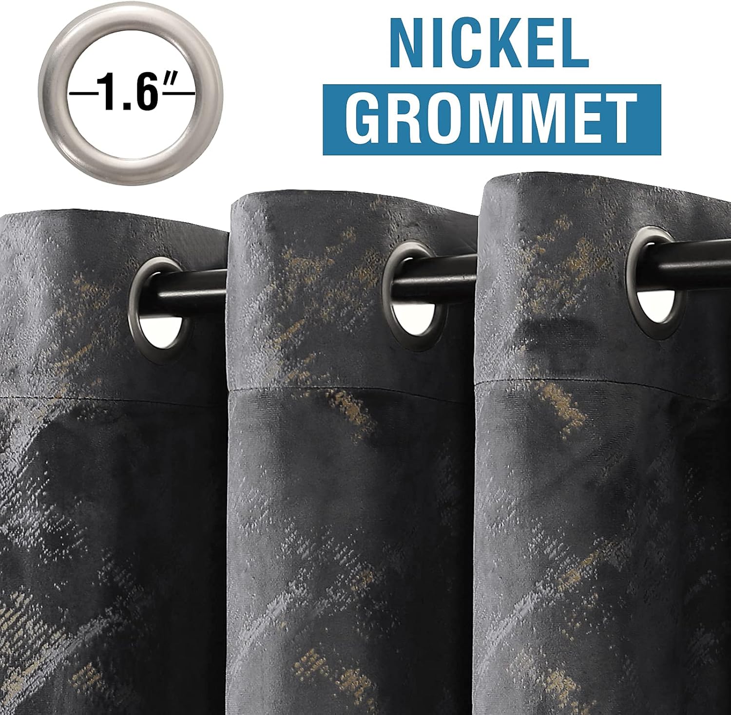 H.VERSAILTEX Luxury Velvet Curtains 63 Inches Long Thermal Insulated Blackout Curtain for Bedroom Foil Print Soft Velvet Grommet Curtain Drapes for Living Room Vintage Home Decor, 2 Panels, Dark Grey