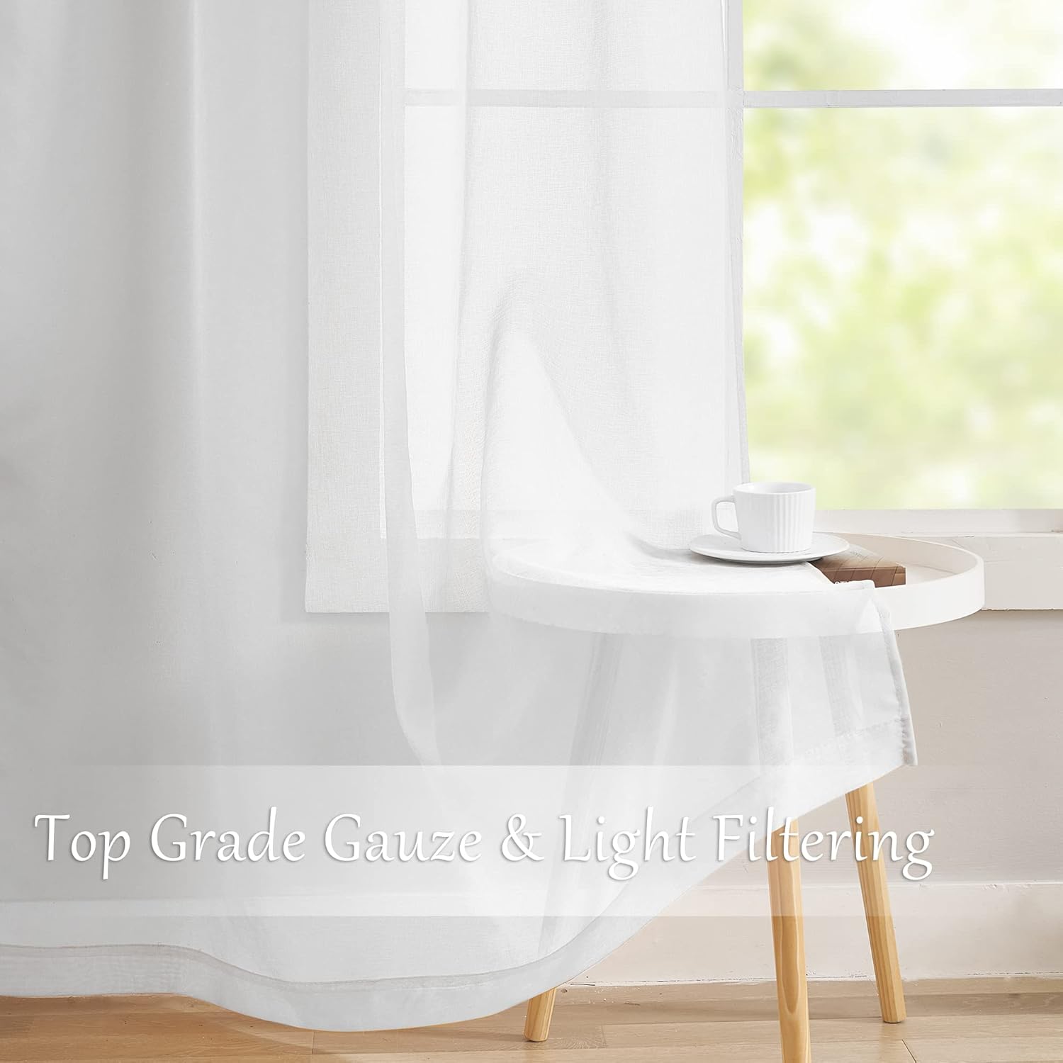 MASWOND Extra Long Faux Linen Sheer Curtain, High Ceilings, Rod Pocket Translucent Voile Sheer Breathable Curtain Panels for Living Room, Custom Made 16ft Length, 50" W x 192" L, White, 1 Panel