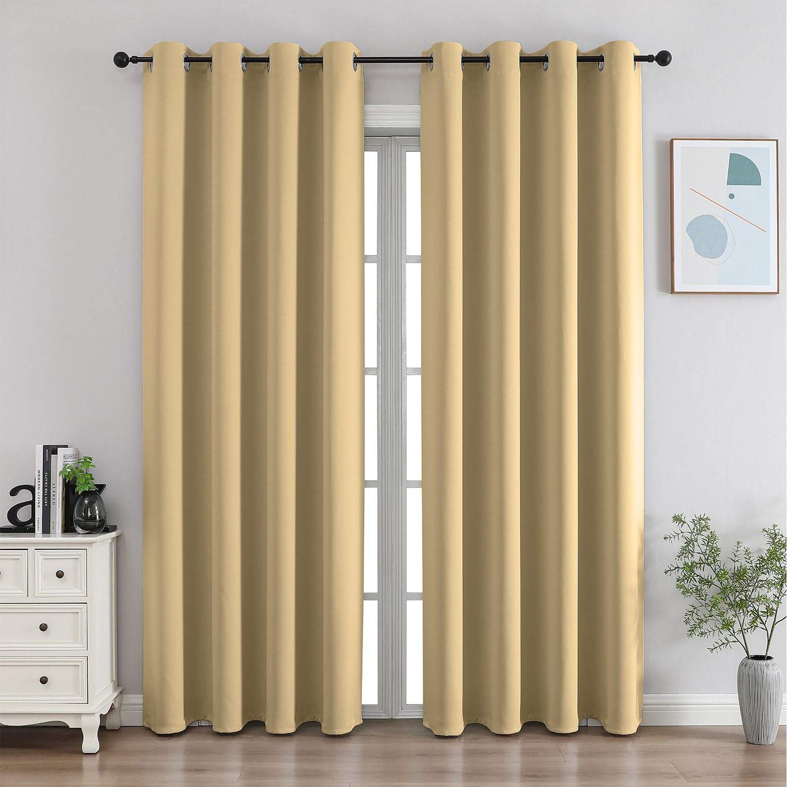 CUCRAF Black Blackout Curtains 72 Inches Long, Thermal Insulated Noise Reducing Grommet Window Drapes for Bedroom & Living Room(52x72 Inch, 2 Panels)