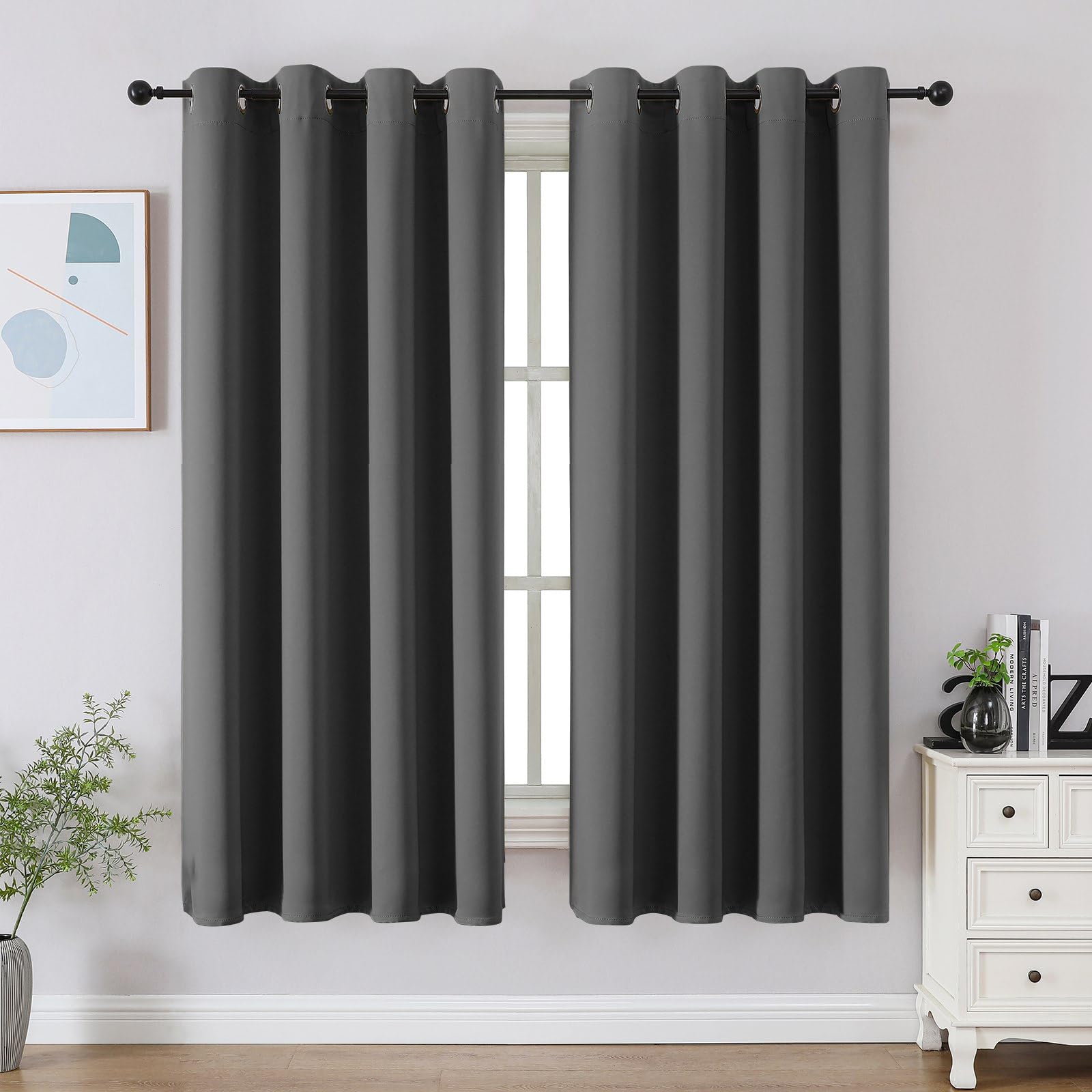 CUCRAF Black Blackout Curtains 72 Inches Long, Thermal Insulated Noise Reducing Grommet Window Drapes for Bedroom & Living Room(52x72 Inch, 2 Panels)