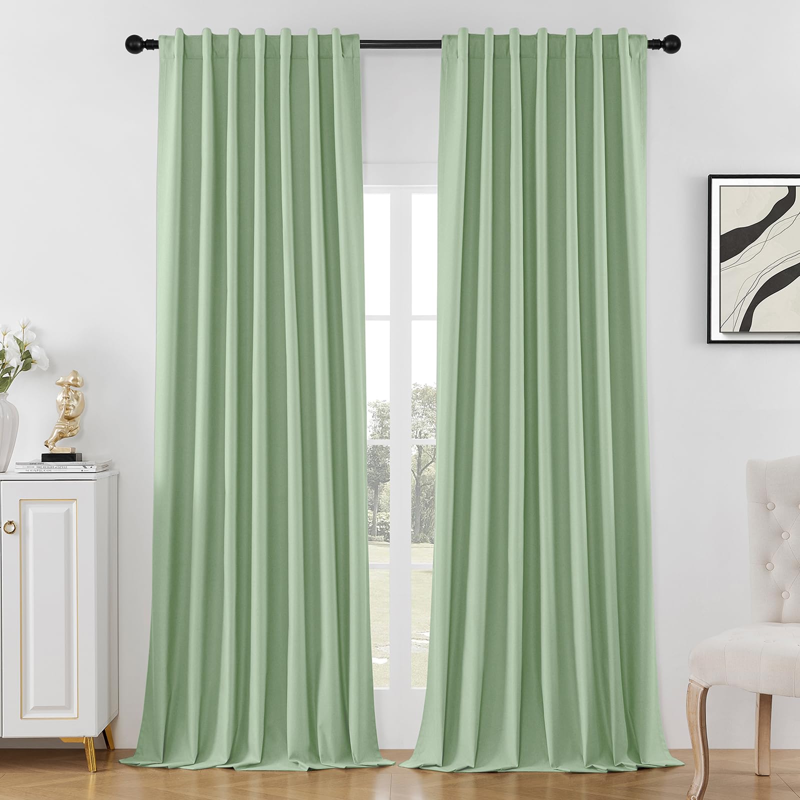 Joydeco White Blackout Curtains 96 Inches Long - 100% Blackout Curtain 2 Panel Set, Rod Pocket & Back Tabs Thermal Insulated Window Drapes for Bedroom Living Room (Pure White,52" Wx96 L)