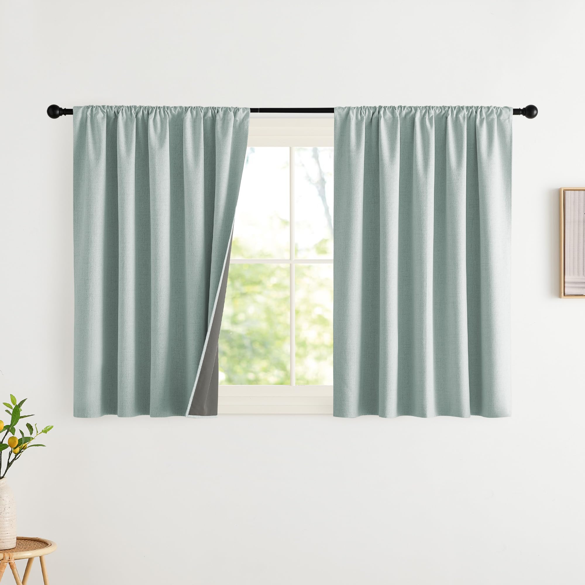 NICETOWN 100% Blackout Curtains for Bedroom, Living Room - Linen Textured Thermal Insulated Drapes Rod Pocket Top, Black Out Curtains with Grey Liner for Privacy, Natural, W52 x L80 in, 2 Panels