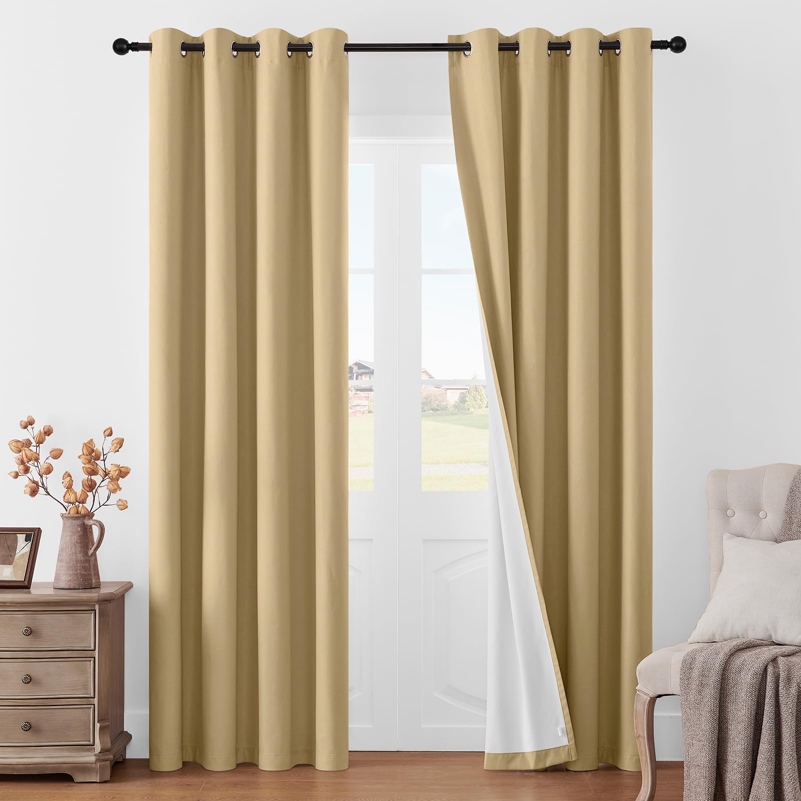Joydeco White Blackout Curtains 96 Inches Long - 100% Blackout Curtain 2 Panel Set, Rod Pocket & Back Tabs Thermal Insulated Window Drapes for Bedroom Living Room (Pure White,52" Wx96 L)