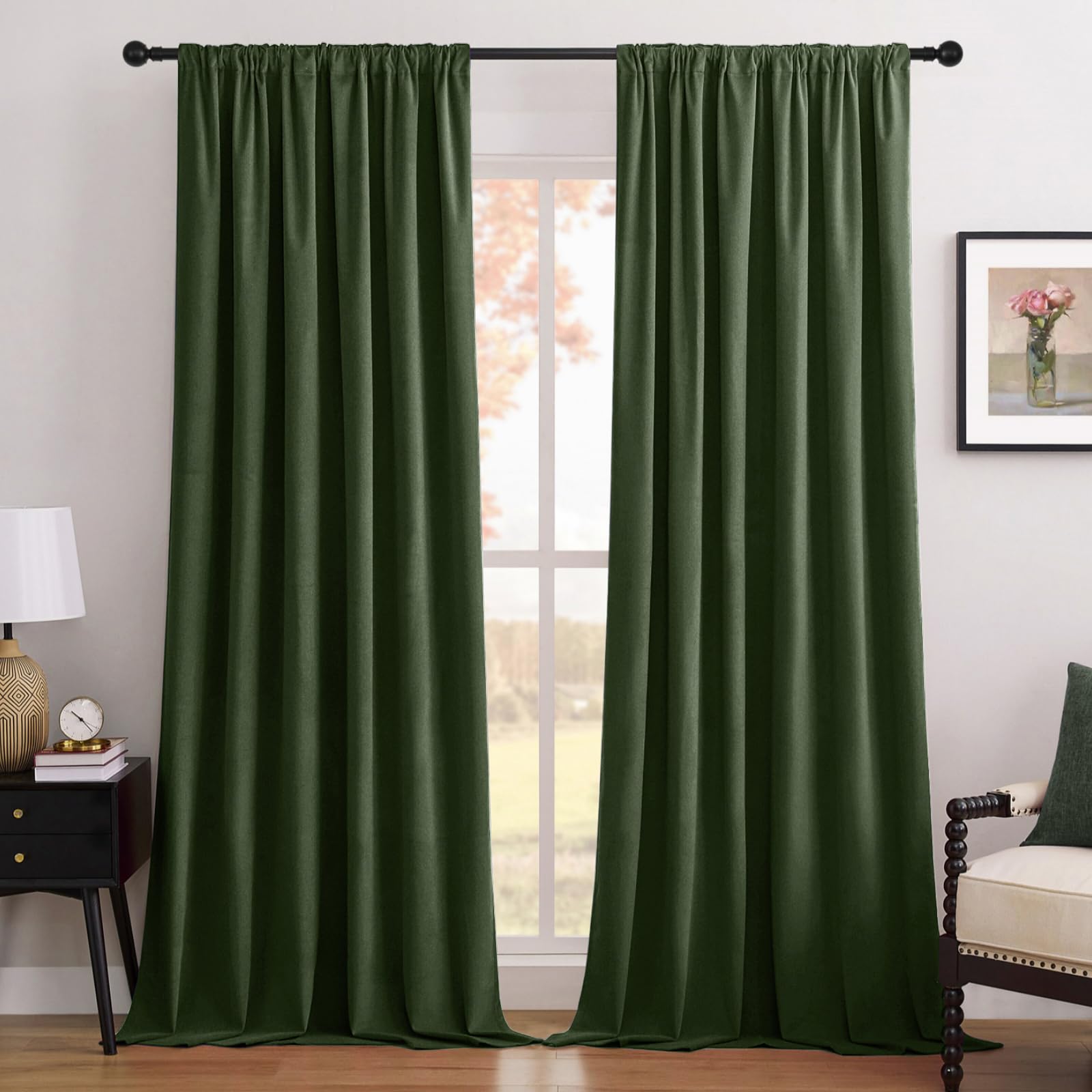 Joydeco Black 100% Blackout Curtains 84 Inch 2 Panels, Luxury Thermal Insulated Black Velvet Curtains for Bedroom Living Room, Soundproof Blackout Window Drapes, Rod Pocket & Back Tab (52W x 84L)