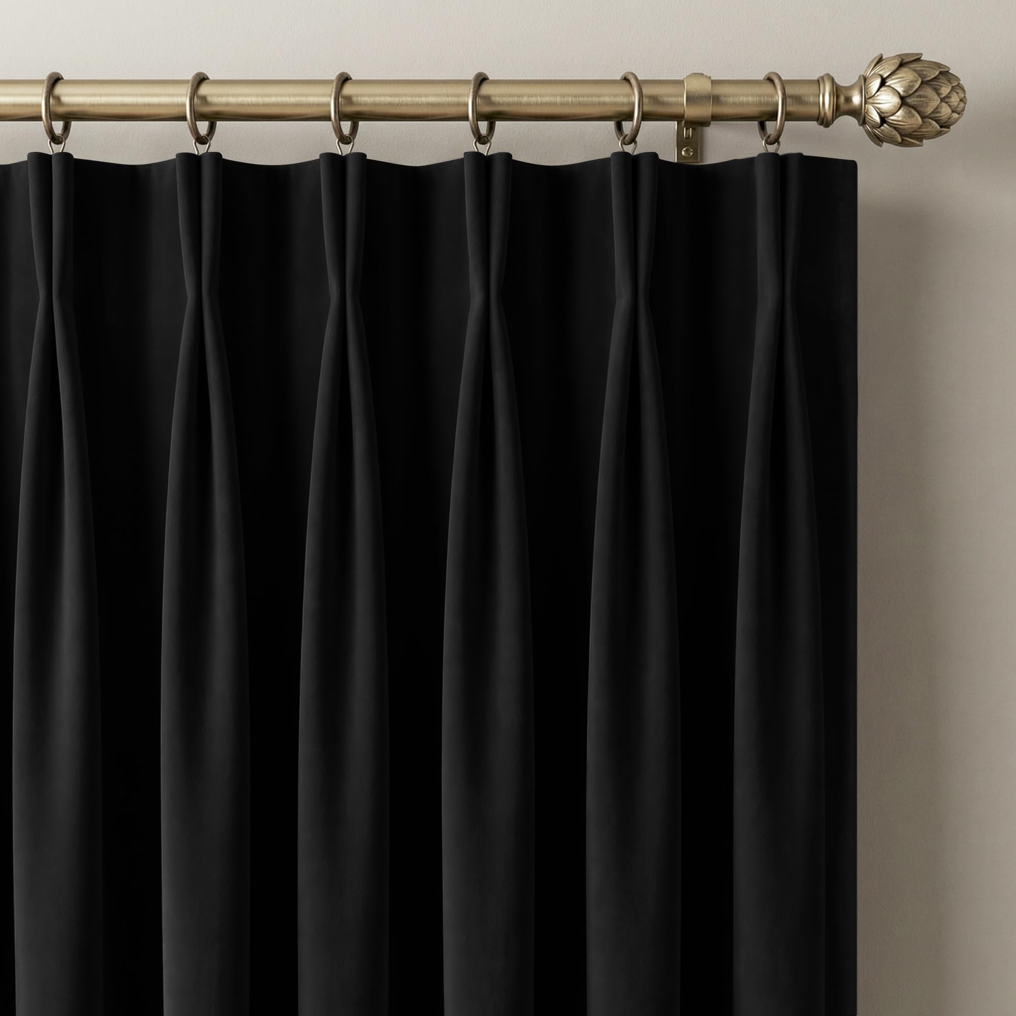 NICETOWN Black Velvet Pinch Pleated Blackout Room Darkening Window Curtains 92 Inch Long for Living/Dining Room Bedroom Theater Heat Insulate Velvet Back Tab Track Drapes Hooks 2 Panels W40