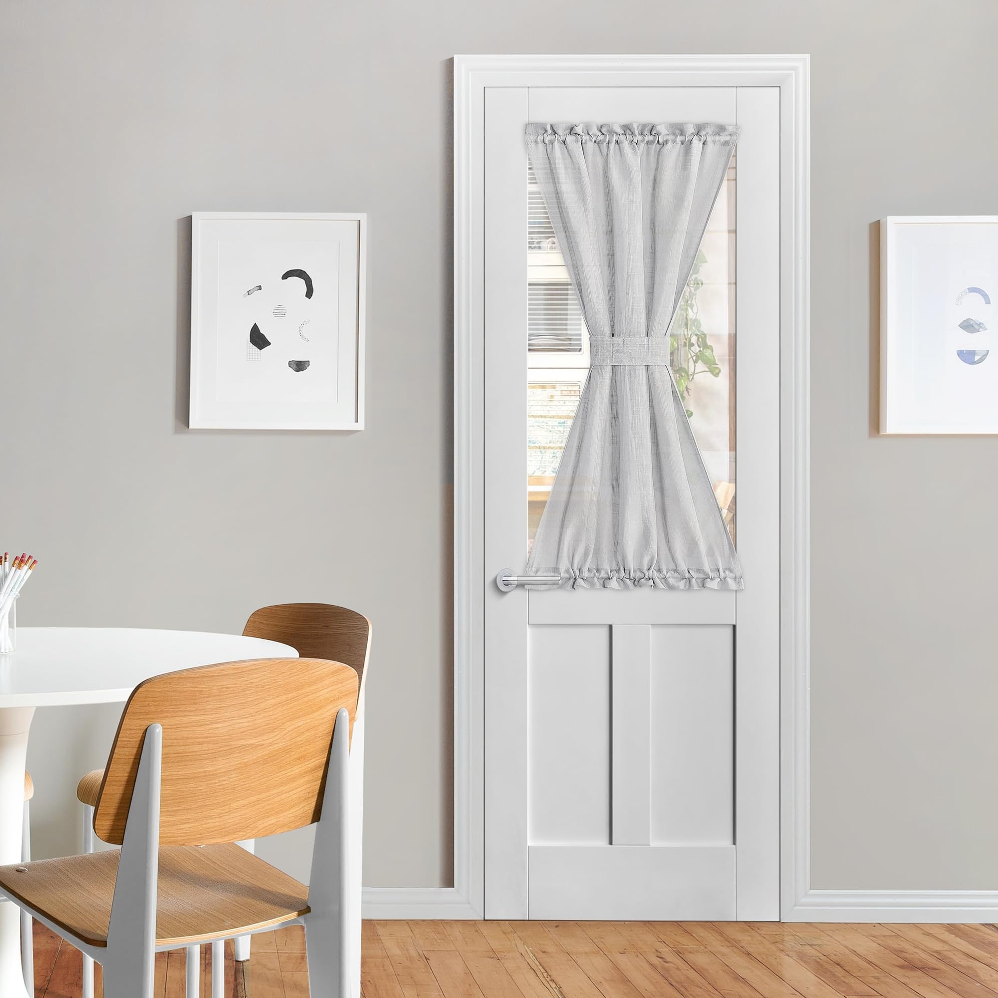 NICETOWN Front Door Curtain - Soft Beige Linen Weave Pattern Door Shade for Windows Light Filtering Rod Pocket French Window Cover for Entryway/Garage with Tieback, 1 Panel, 26" W x 40" L