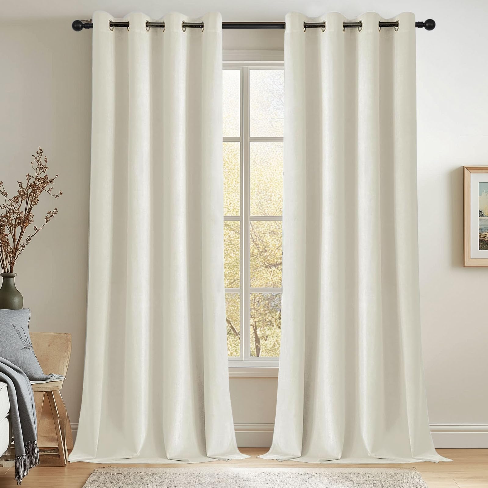 Joydeco Black 100% Blackout Curtains 84 Inch 2 Panels, Luxury Thermal Insulated Black Velvet Curtains for Bedroom Living Room, Soundproof Blackout Window Drapes, Rod Pocket & Back Tab (52W x 84L)