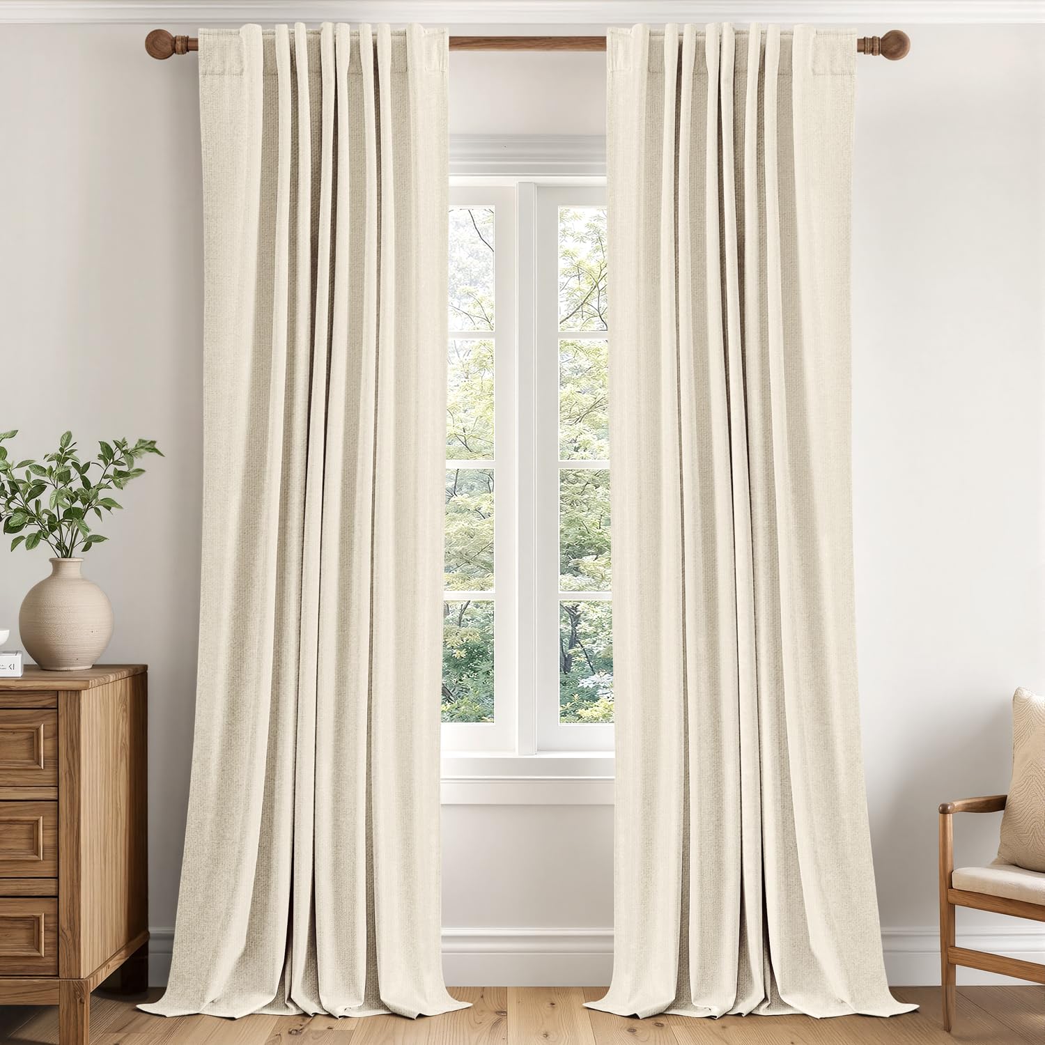 MIULEE 100% Blackout Linen Curtains for Bedroom 84 inches Long, Thermal Insulated Room Darkening Black Out Drapes for Living Room, Back Tab Rod Pocket, 2 Panels Set, 40 Wide x 84 Length, Cream