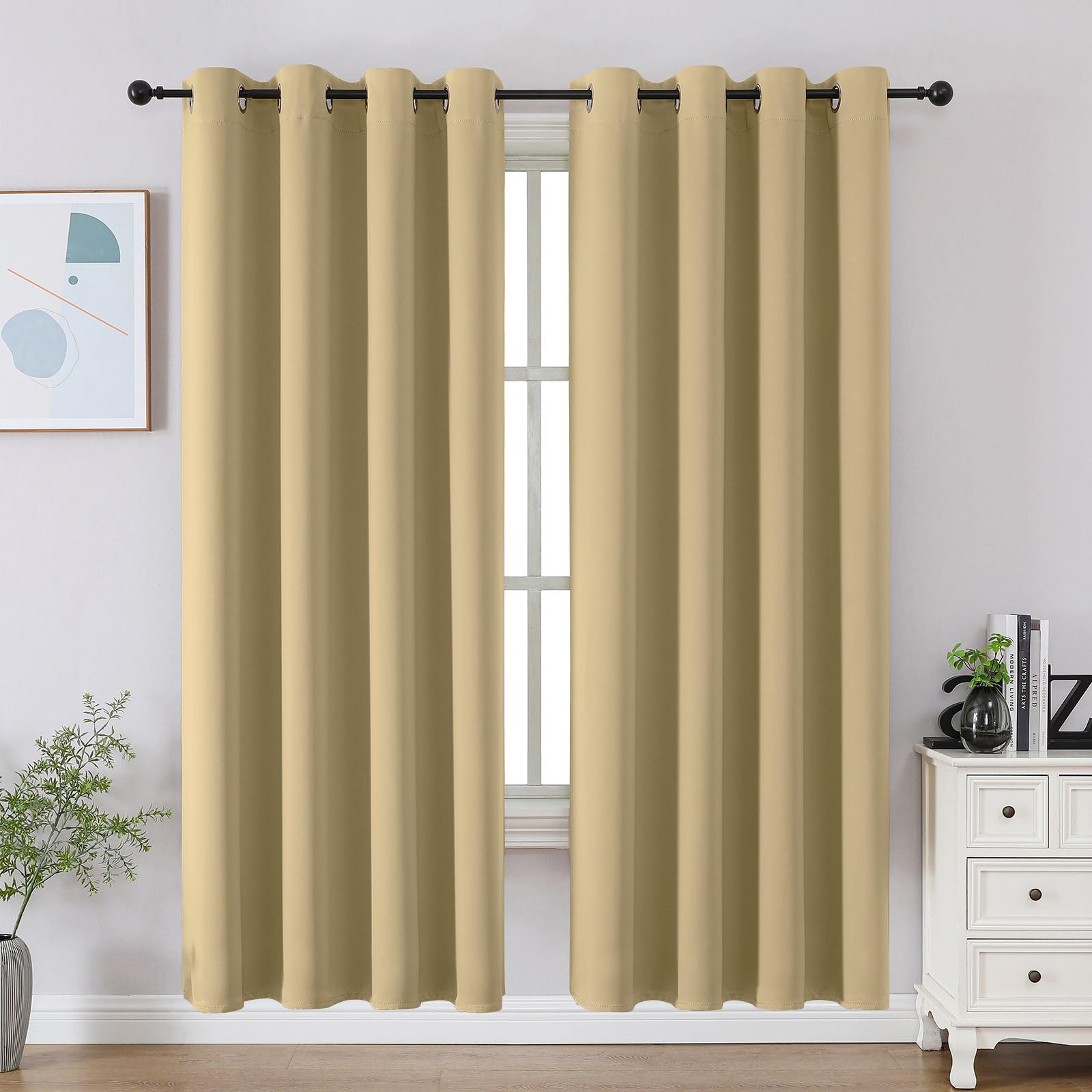 CUCRAF Black Blackout Curtains 72 Inches Long, Thermal Insulated Noise Reducing Grommet Window Drapes for Bedroom & Living Room(52x72 Inch, 2 Panels)