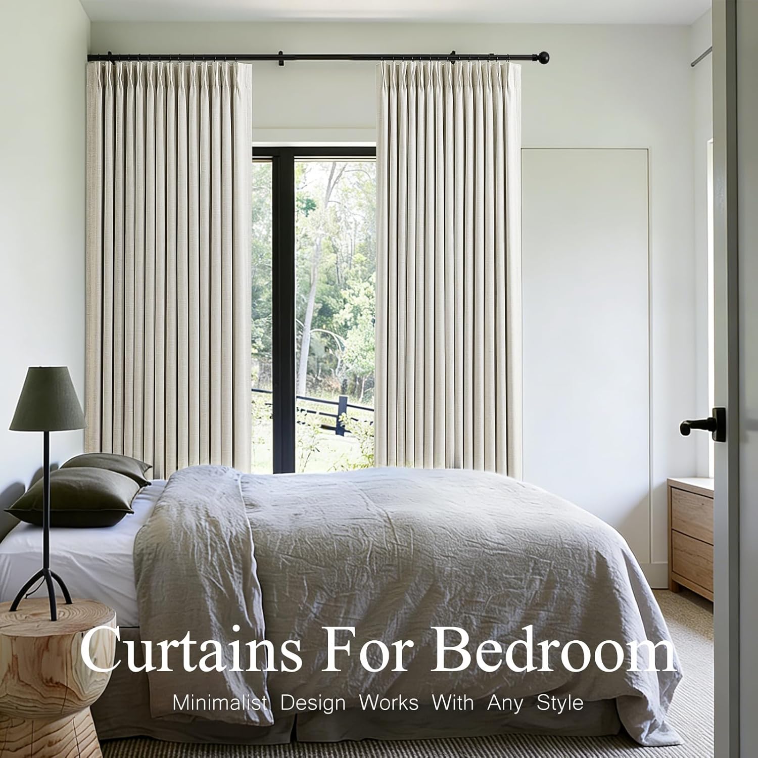 Pinch Pleated Curtains 100% Blackout Linen Curtains 95 Inches Long for Bedroom Living Room, Natural Memory Trained Thermal Insulated Room Darkening Window Pleat Drapes with Hooks, 2 Panels, 40"Wx95"L