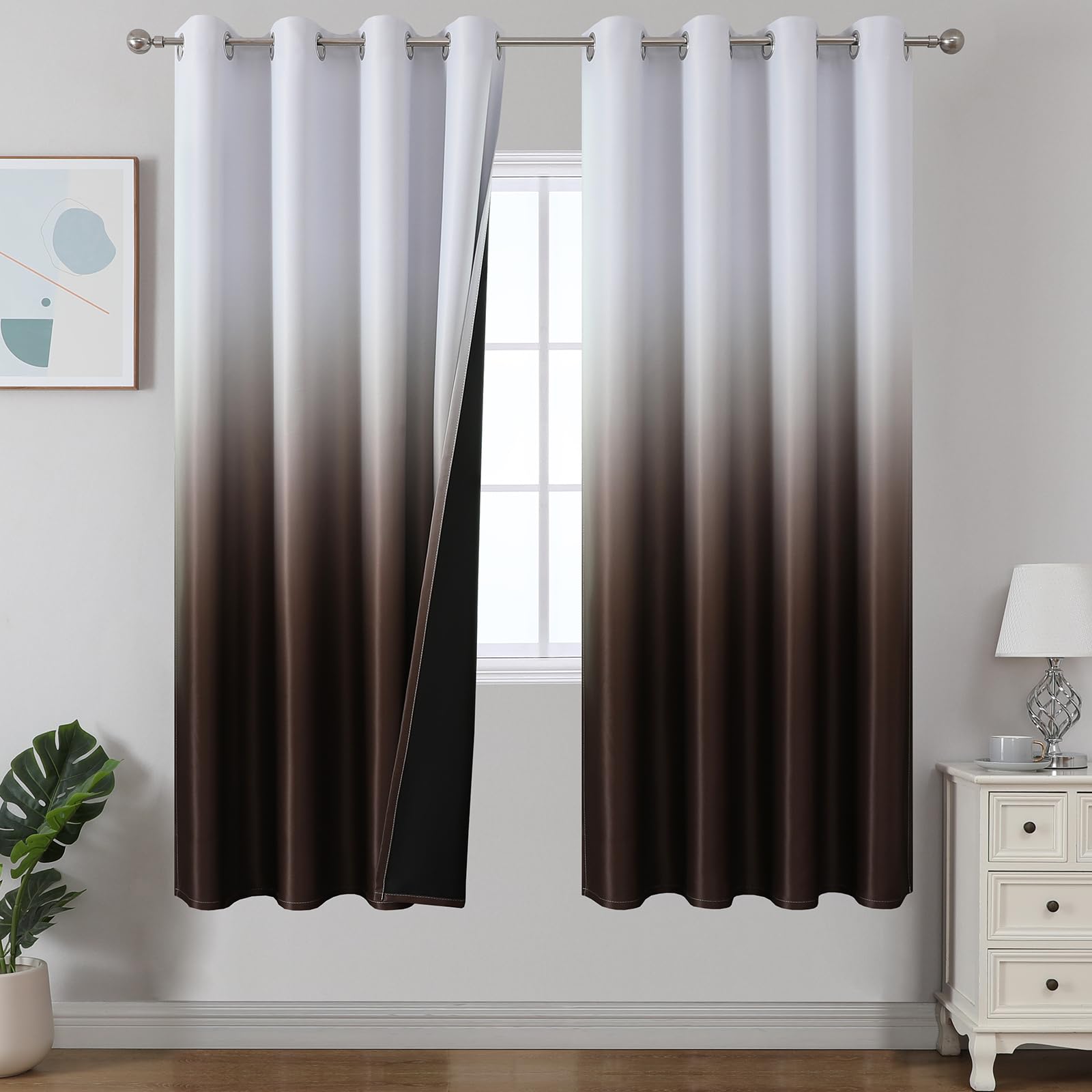 Estelar Textiler Black and Greyish White Blackout Curtains for Bedroom, Ombre Black out Curtains 84 Inch long for Living Room,Room Darkening Thermal Insulated Grommet Window Drapes,52x84 Inch,2 Panels