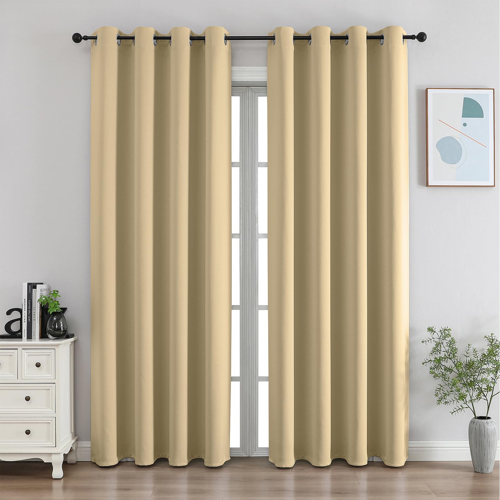 CUCRAF Black Blackout Curtains 72 Inches Long, Thermal Insulated Noise Reducing Grommet Window Drapes for Bedroom & Living Room(52x72 Inch, 2 Panels)