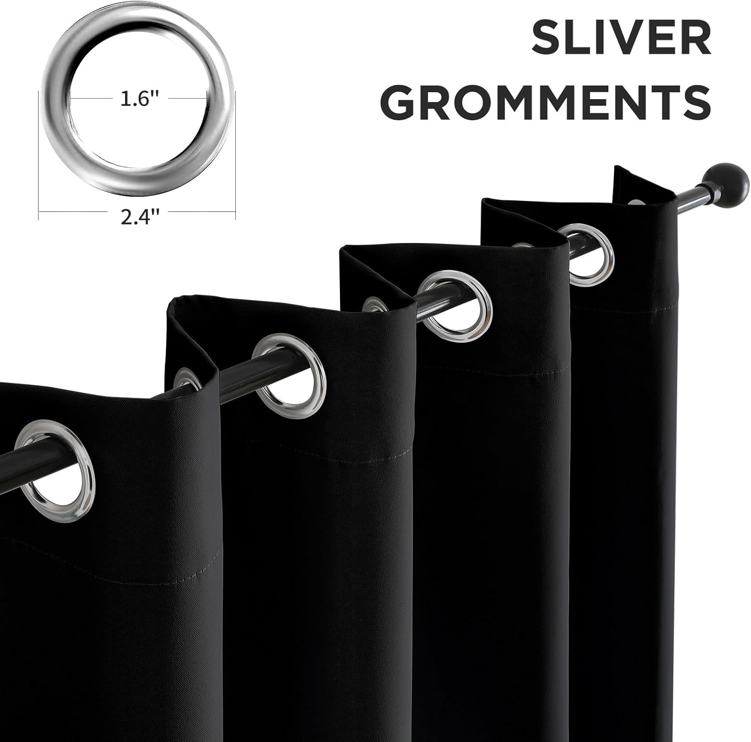 CUCRAF Black Blackout Curtains 72 Inches Long, Thermal Insulated Noise Reducing Grommet Window Drapes for Bedroom & Living Room(52x72 Inch, 2 Panels)