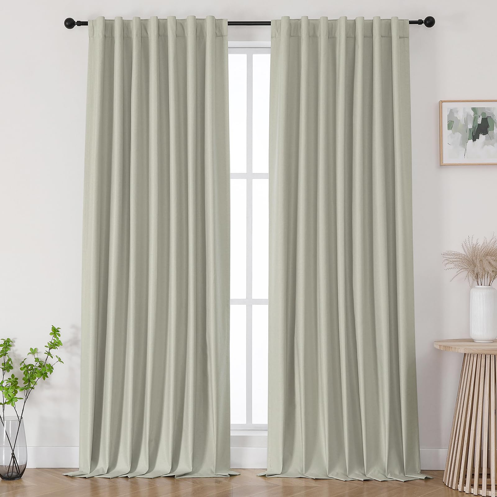 Joydeco White Blackout Curtains 96 Inches Long - 100% Blackout Curtain 2 Panel Set, Rod Pocket & Back Tabs Thermal Insulated Window Drapes for Bedroom Living Room (Pure White,52" Wx96 L)