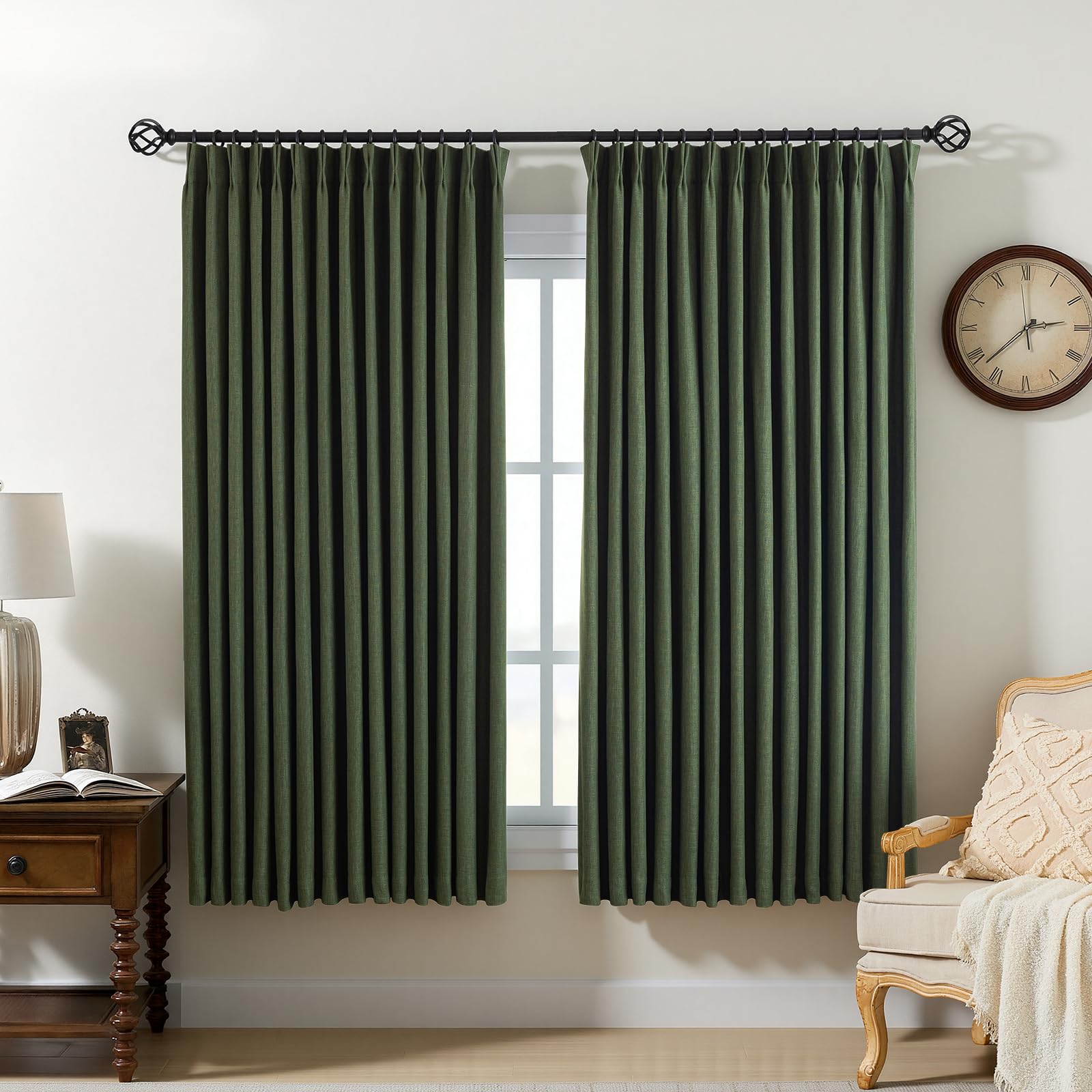 Pinch Pleated Curtains 100% Blackout Linen Curtains 95 Inches Long for Bedroom Living Room, Natural Memory Trained Thermal Insulated Room Darkening Window Pleat Drapes with Hooks, 2 Panels, 40"Wx95"L