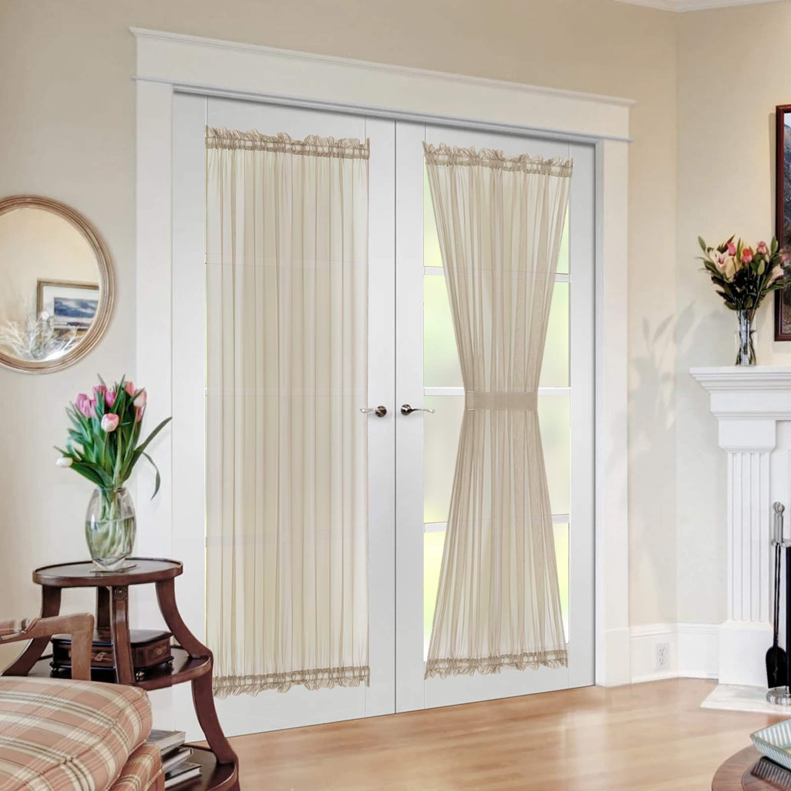 MIULEE 2 Panels Sidelight French Door Curtains Semi Sheer Light Filtering Window Treatment 25 x 72 Inches with Tieback - 2 Panels,Light Grey