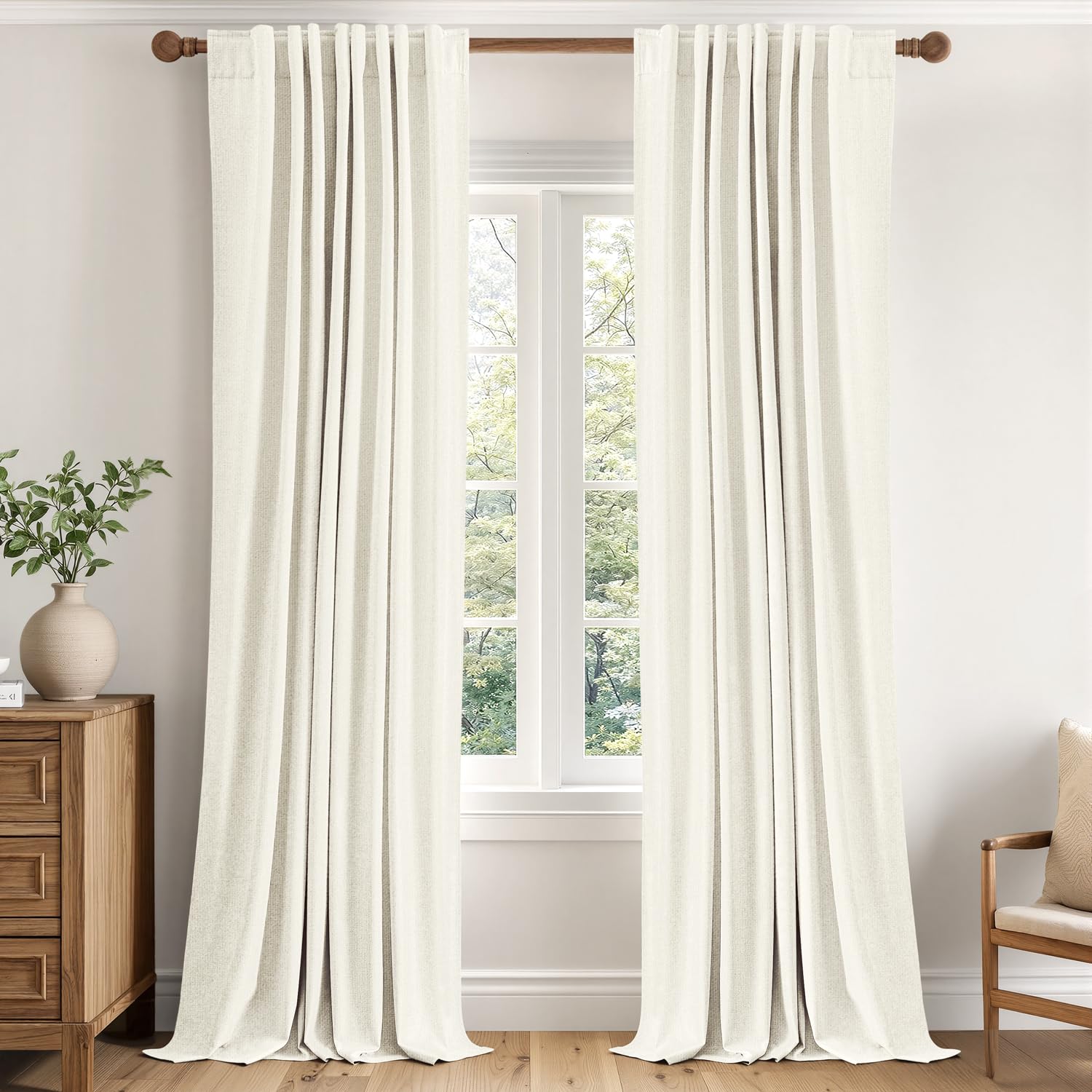 MIULEE 100% Blackout Linen Curtains for Bedroom 84 inches Long, Thermal Insulated Room Darkening Black Out Drapes for Living Room, Back Tab Rod Pocket, 2 Panels Set, 40 Wide x 84 Length, Cream