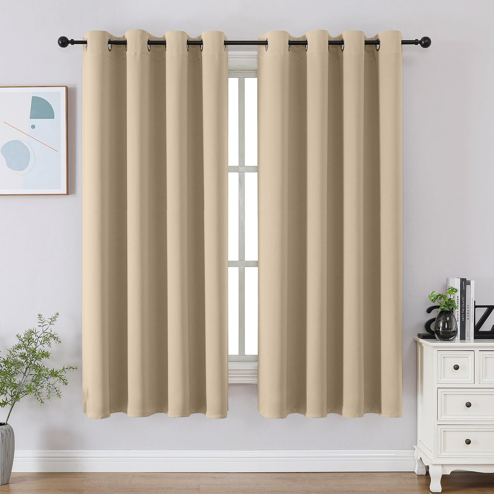 CUCRAF Black Blackout Curtains 72 Inches Long, Thermal Insulated Noise Reducing Grommet Window Drapes for Bedroom & Living Room(52x72 Inch, 2 Panels)
