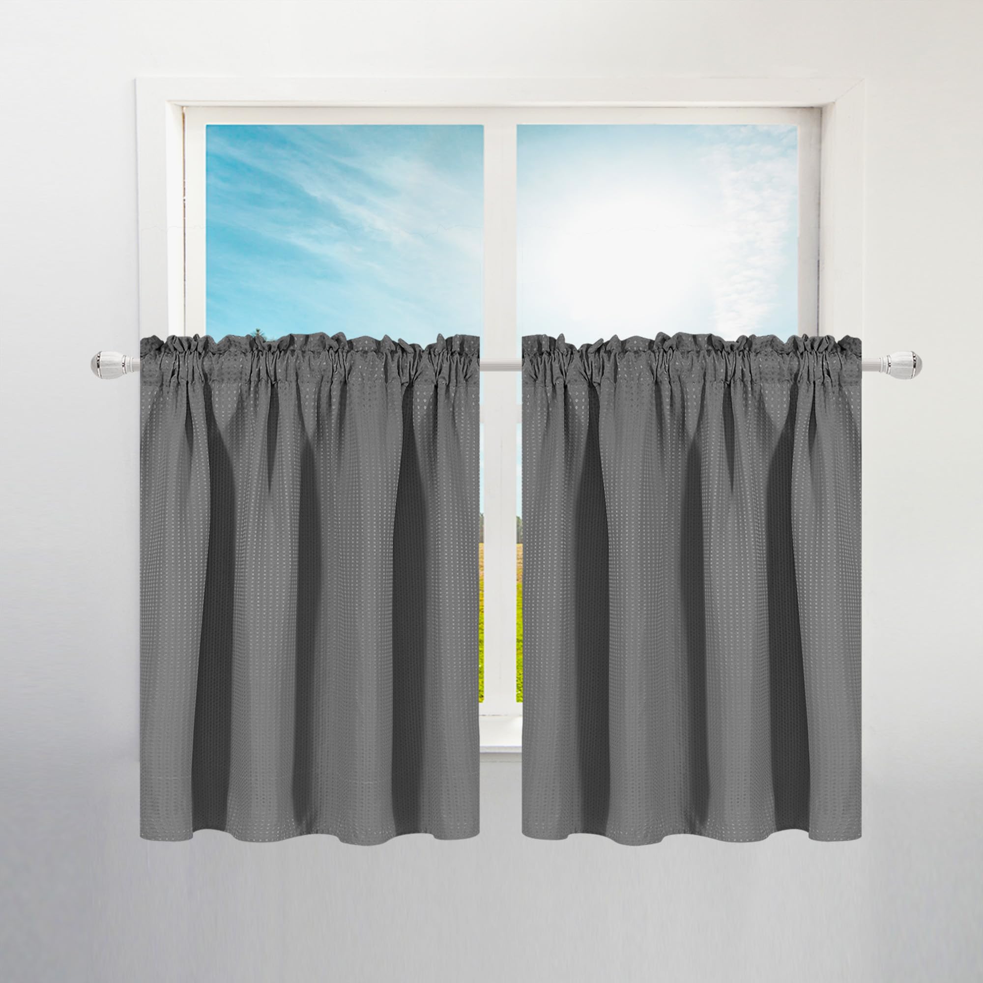 Barossa Design Waffle Weave Half Window Tier Curtains: 30 Inch Length for Small Window in Kitchen & Bathroom, Waterproof and Washable - White, 36" x 30" for Each Panel, Set of 2