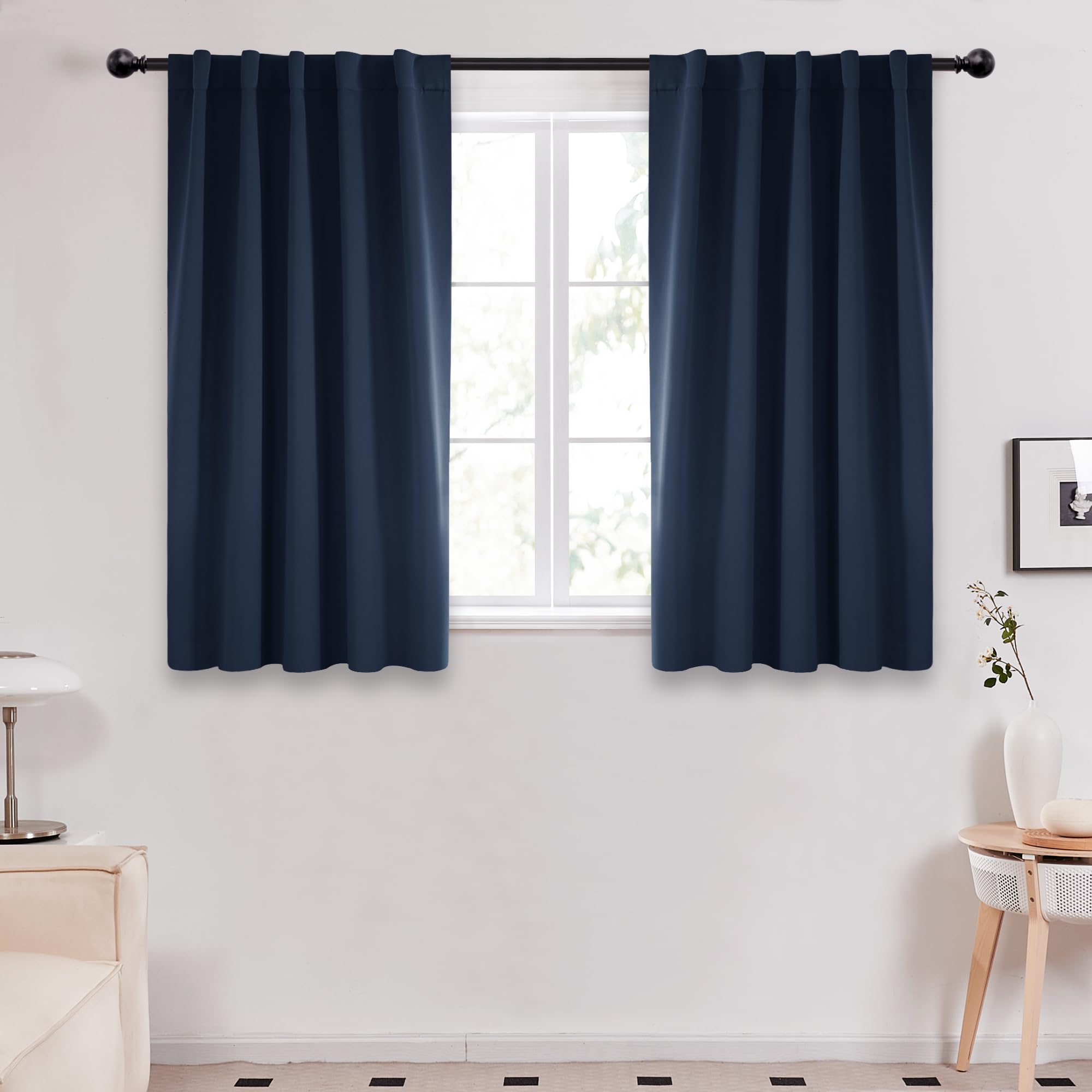 Deconovo Blackout Curtains, Thermal Insulated, W70 x L84 2 Panels, Back Tab, Machine Washable, Room-Darkening Drapes for Bedroom/Living Room Navy Blue
